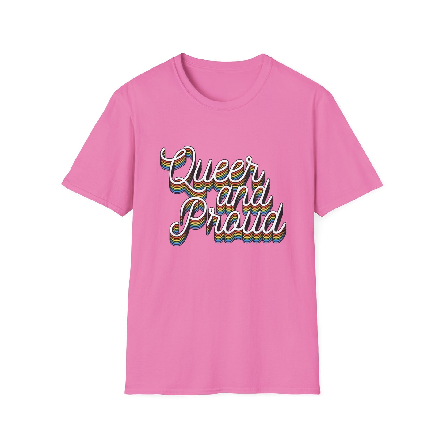 Queer and Proud T-Shirt – Rainbow Uplifted LGBTQ+ Pride Graphic Tee with Bold Inclusive Design