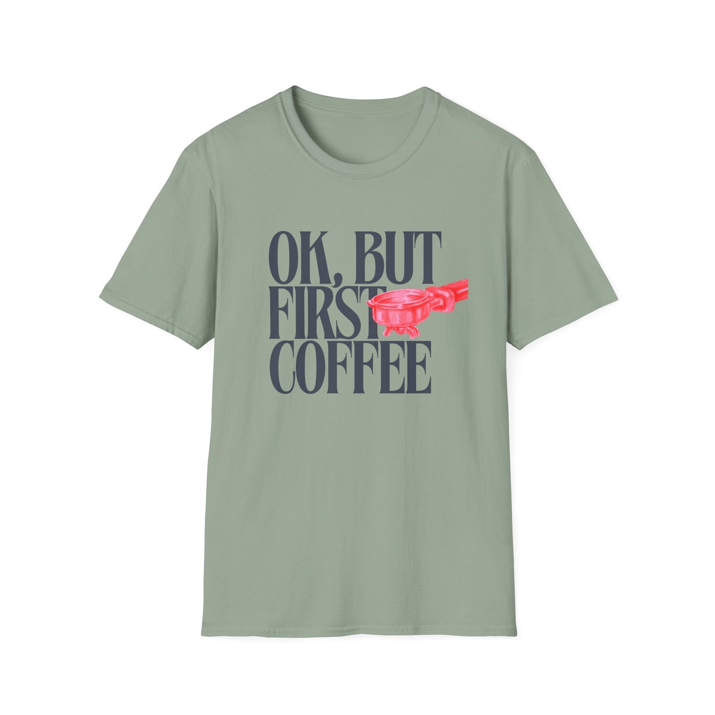 Okay But Coffee First T-Shirt – Retro Caffeine Lover Graphic Tee with Vintage-Inspired Typography