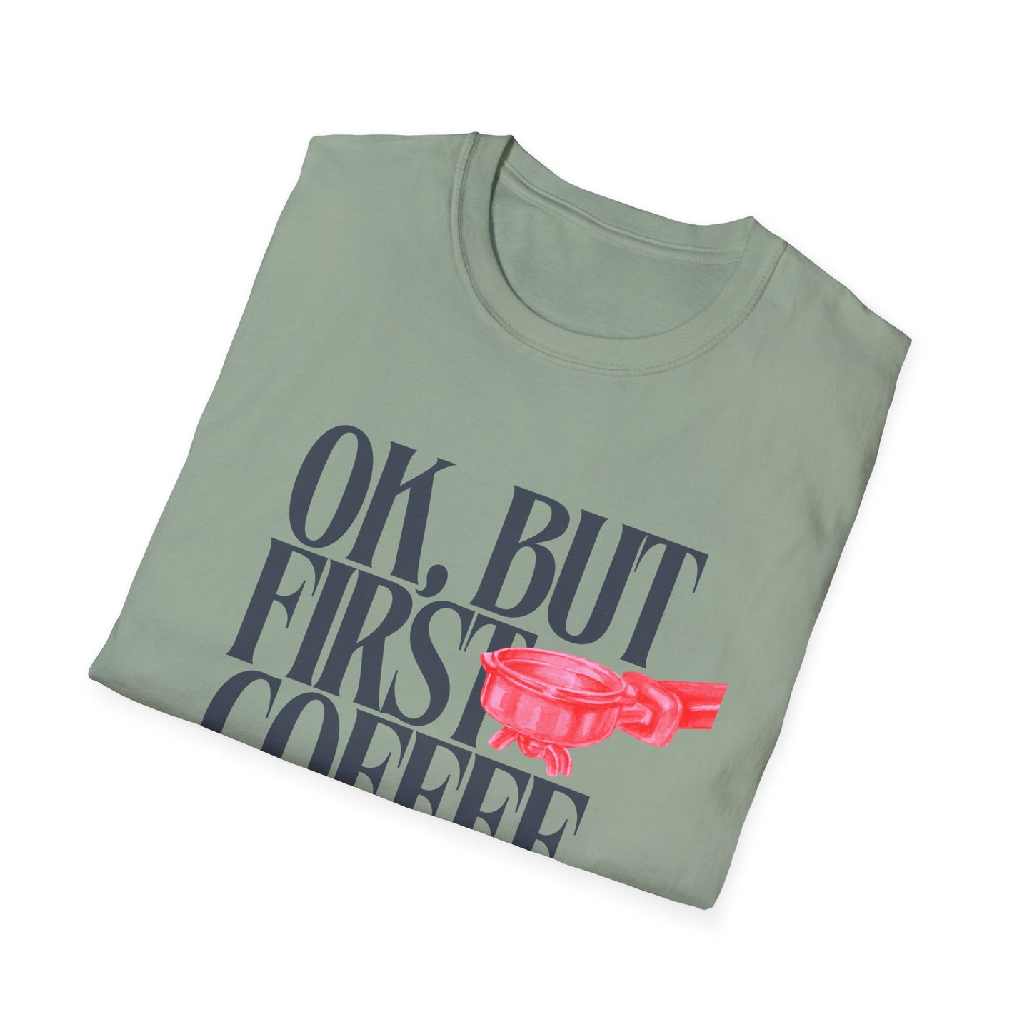 Okay But Coffee First T-Shirt – Retro Caffeine Lover Graphic Tee with Vintage-Inspired Typography