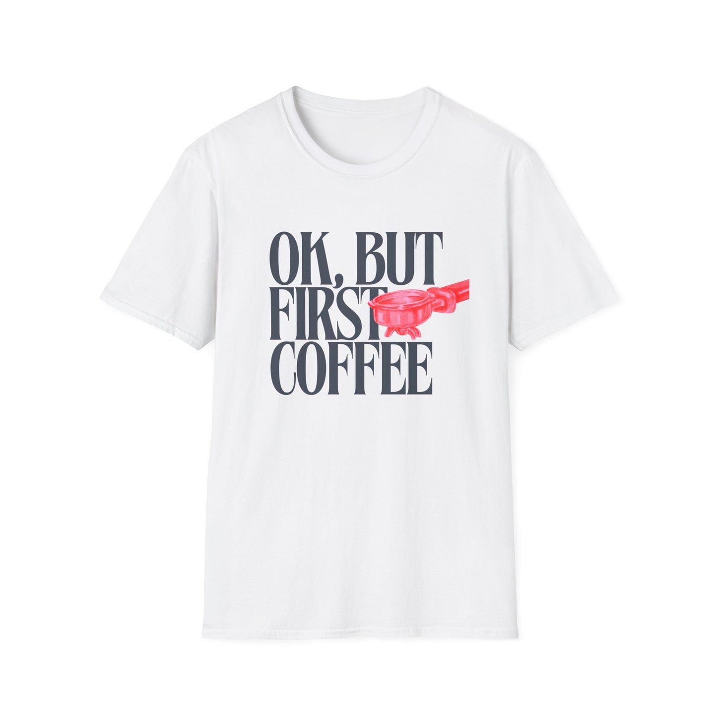Okay But Coffee First T-Shirt – Retro Caffeine Lover Graphic Tee with Vintage-Inspired Typography