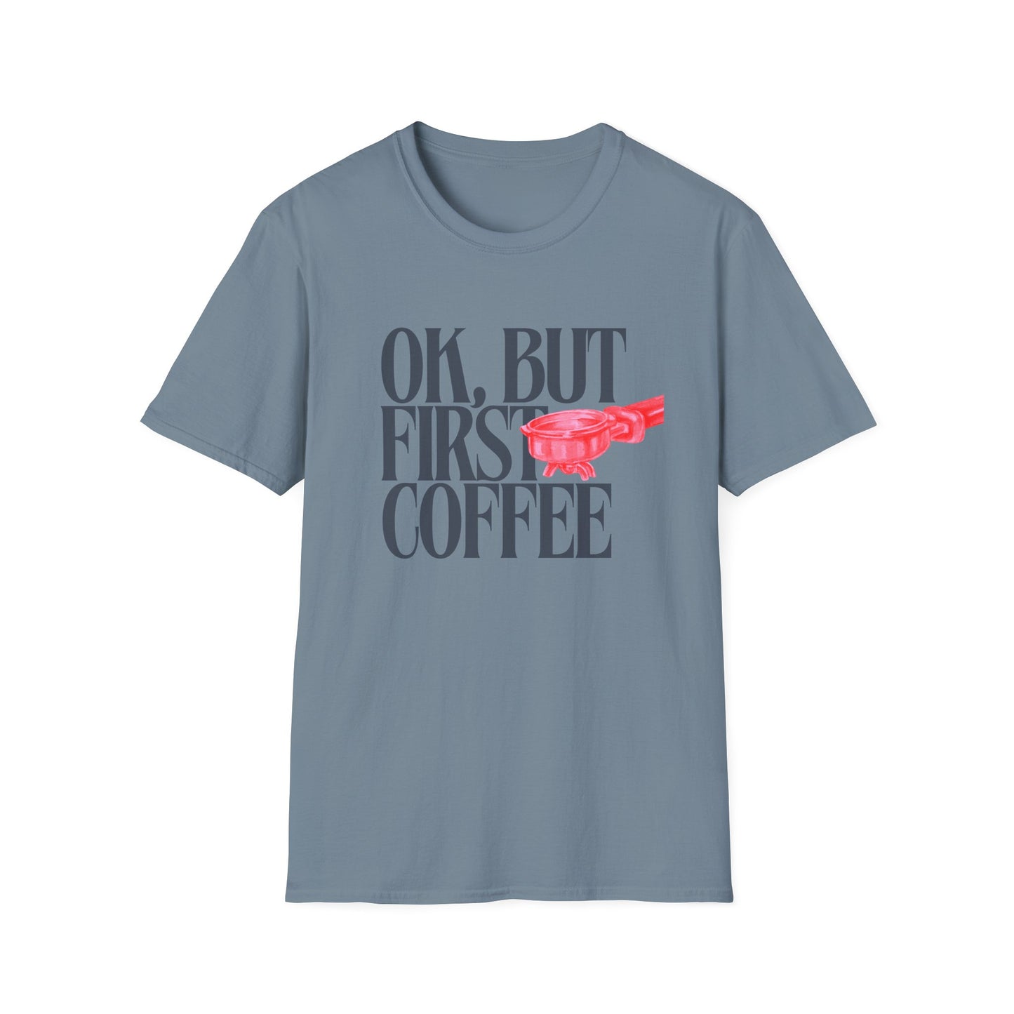 Okay But Coffee First T-Shirt – Retro Caffeine Lover Graphic Tee with Vintage-Inspired Typography