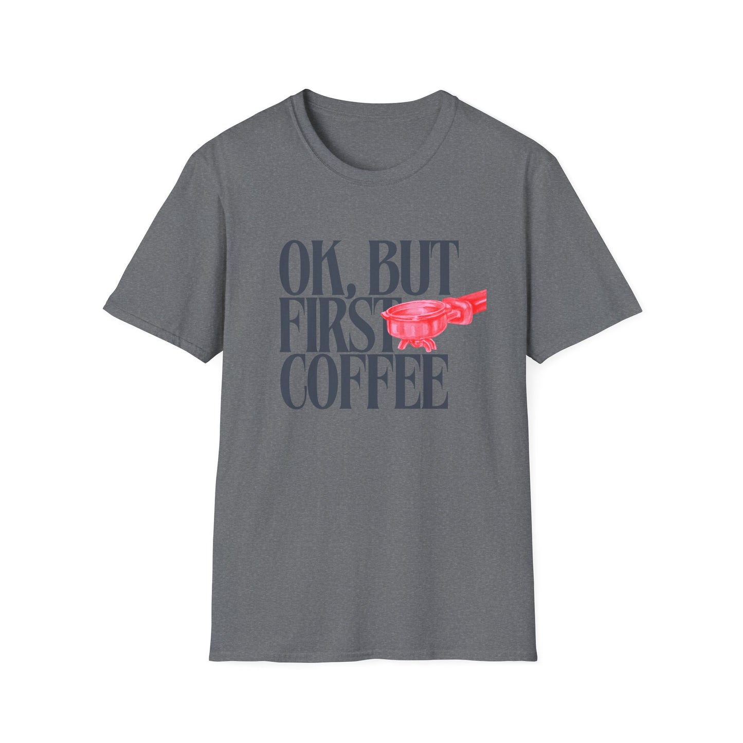 Okay But Coffee First T-Shirt – Retro Caffeine Lover Graphic Tee with Vintage-Inspired Typography