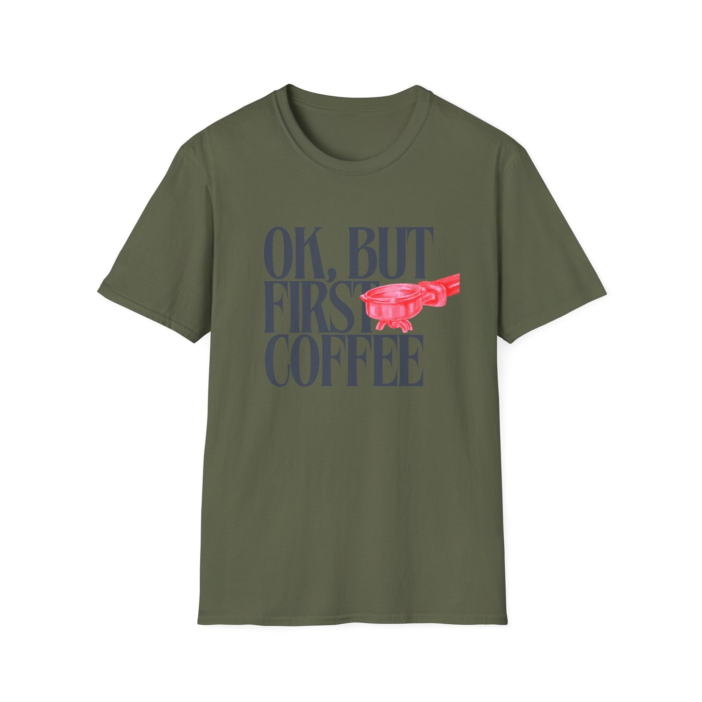 Okay But Coffee First T-Shirt – Retro Caffeine Lover Graphic Tee with Vintage-Inspired Typography