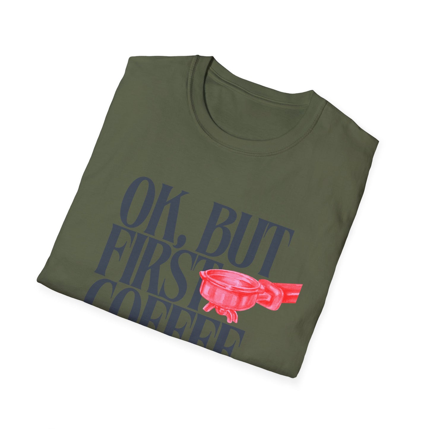 Okay But Coffee First T-Shirt – Retro Caffeine Lover Graphic Tee with Vintage-Inspired Typography
