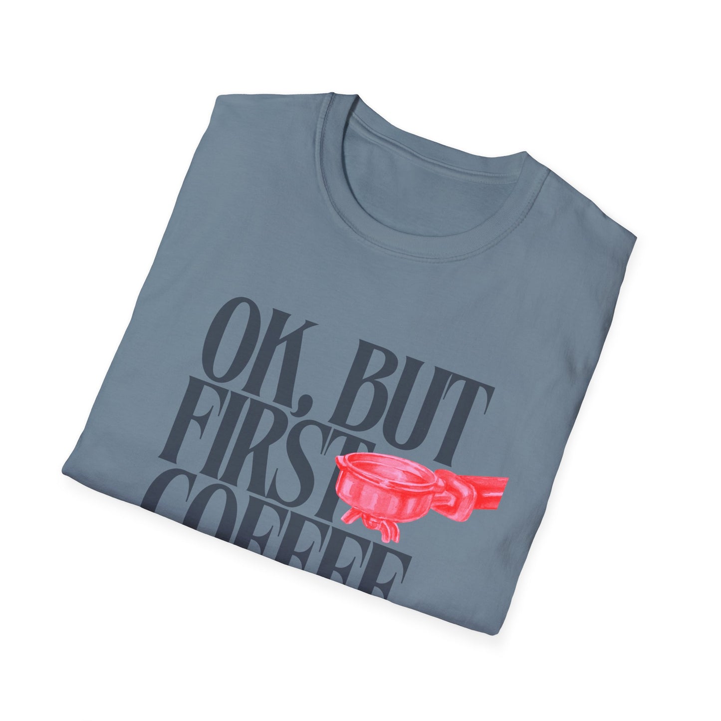 Okay But Coffee First T-Shirt – Retro Caffeine Lover Graphic Tee with Vintage-Inspired Typography