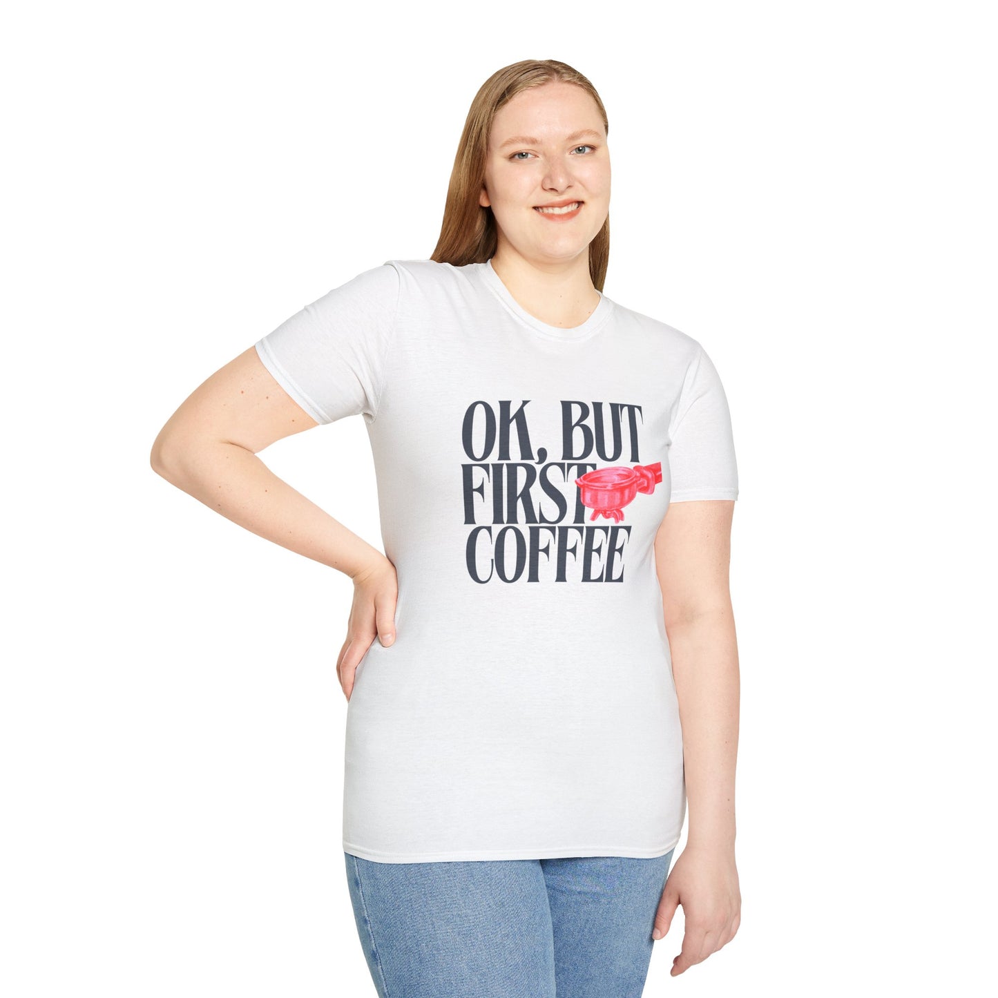 Okay But Coffee First T-Shirt – Retro Caffeine Lover Graphic Tee with Vintage-Inspired Typography
