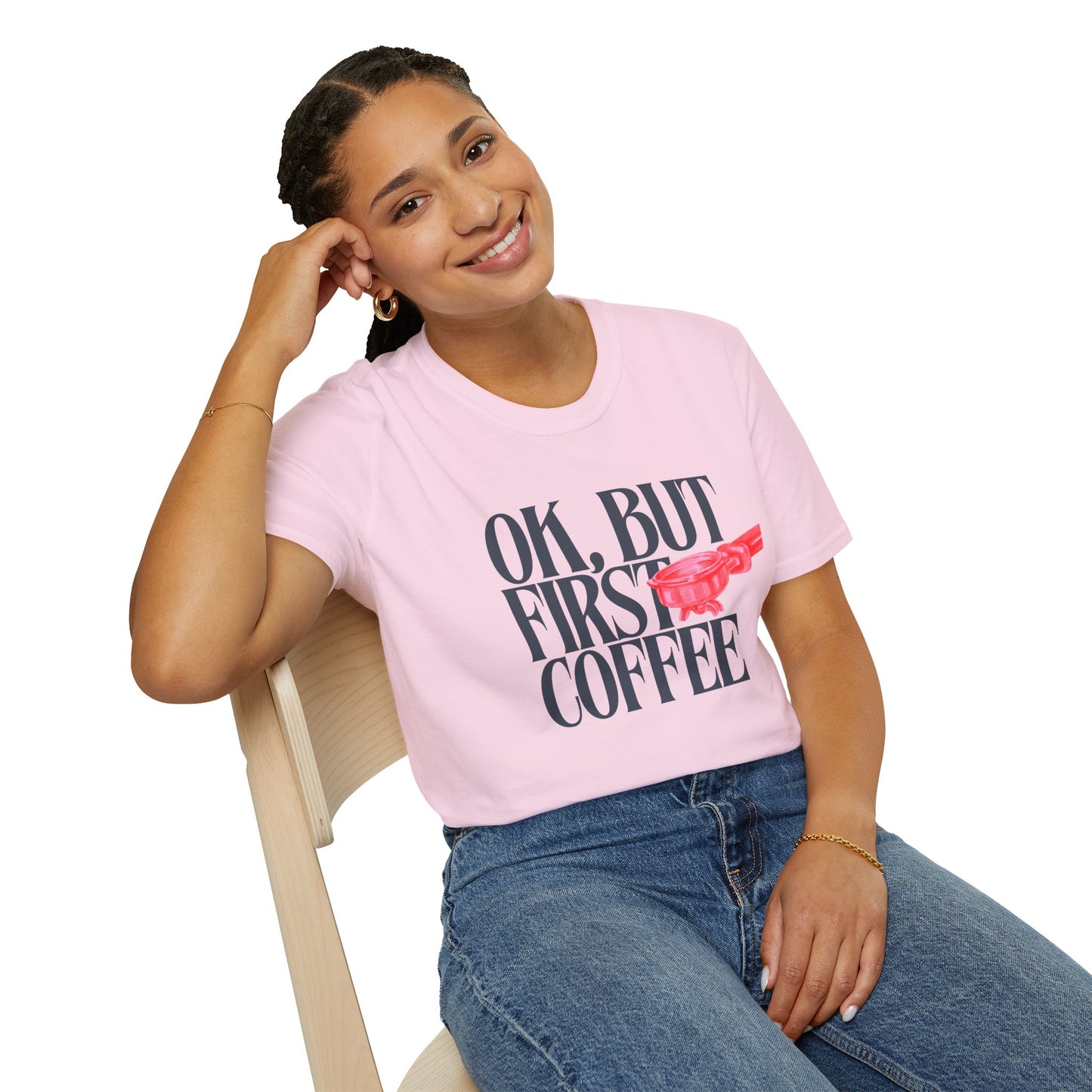 Okay But Coffee First T-Shirt – Retro Caffeine Lover Graphic Tee with Vintage-Inspired Typography
