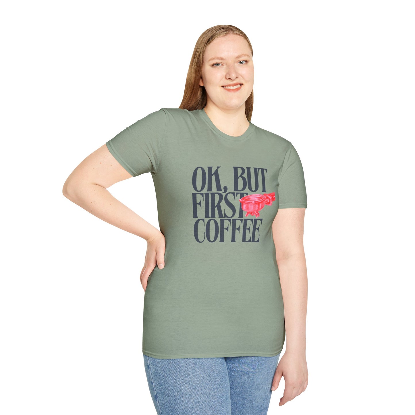 Okay But Coffee First T-Shirt – Retro Caffeine Lover Graphic Tee with Vintage-Inspired Typography