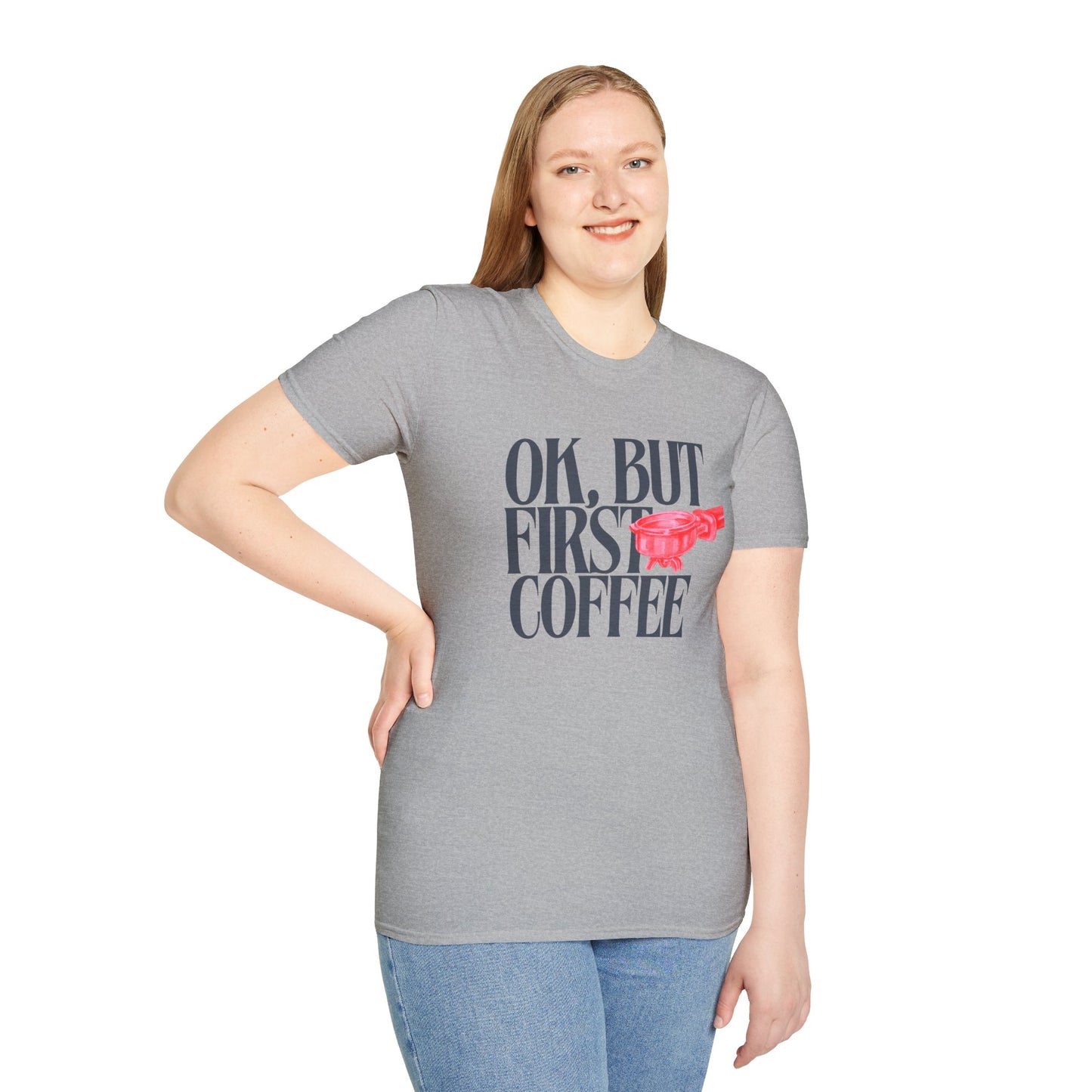 Okay But Coffee First T-Shirt – Retro Caffeine Lover Graphic Tee with Vintage-Inspired Typography