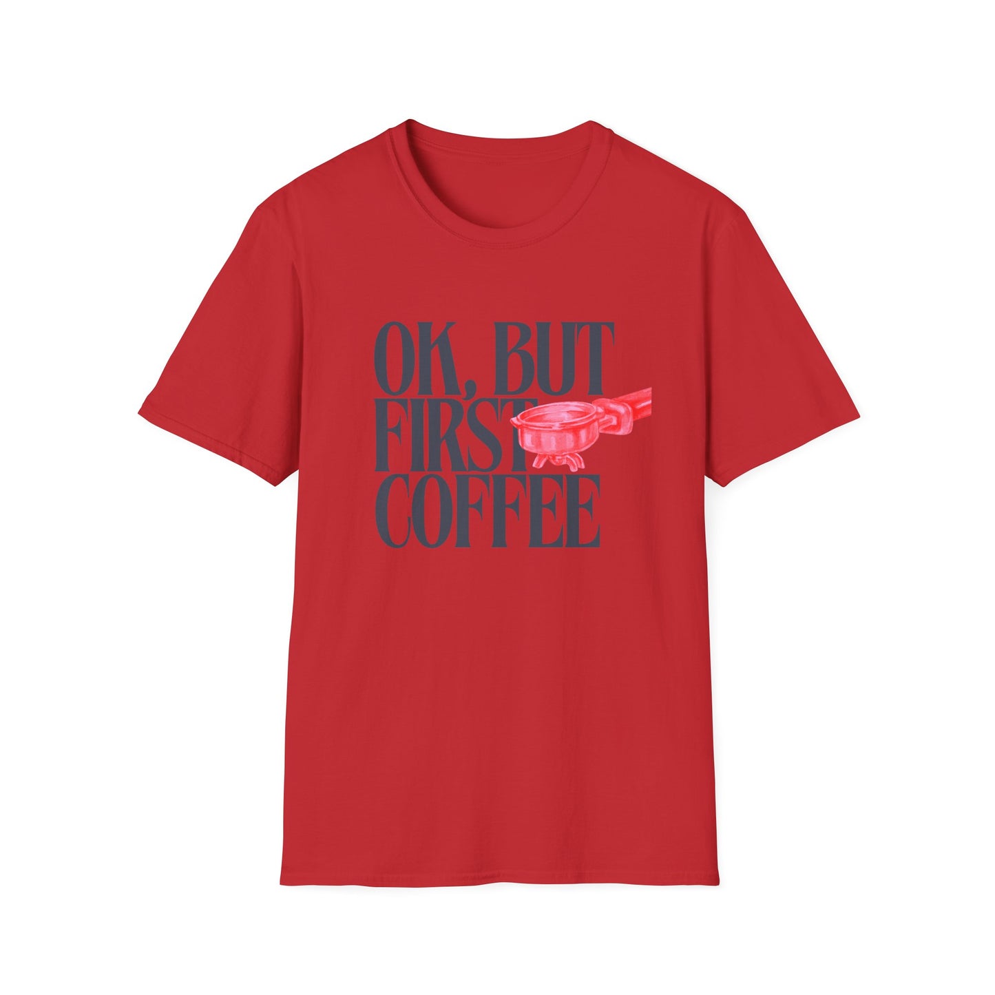 Okay But Coffee First T-Shirt – Retro Caffeine Lover Graphic Tee with Vintage-Inspired Typography