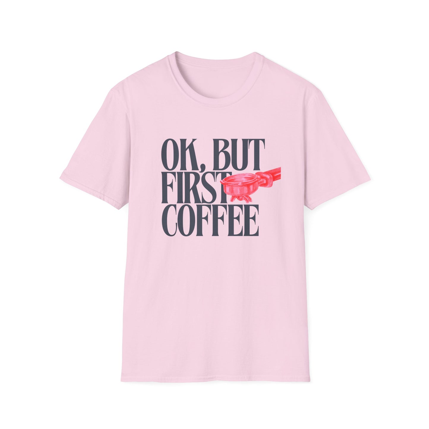 Okay But Coffee First T-Shirt – Retro Caffeine Lover Graphic Tee with Vintage-Inspired Typography