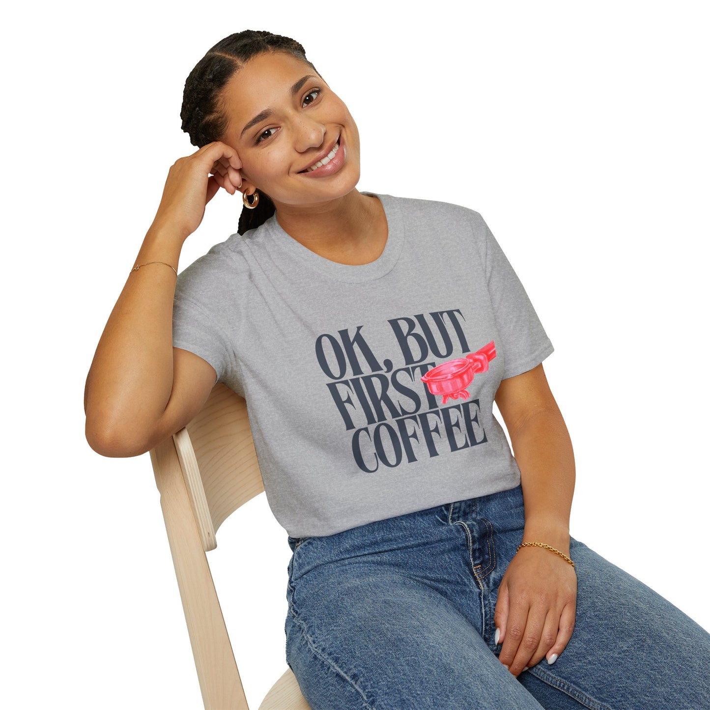 Okay But Coffee First T-Shirt – Retro Caffeine Lover Graphic Tee with Vintage-Inspired Typography