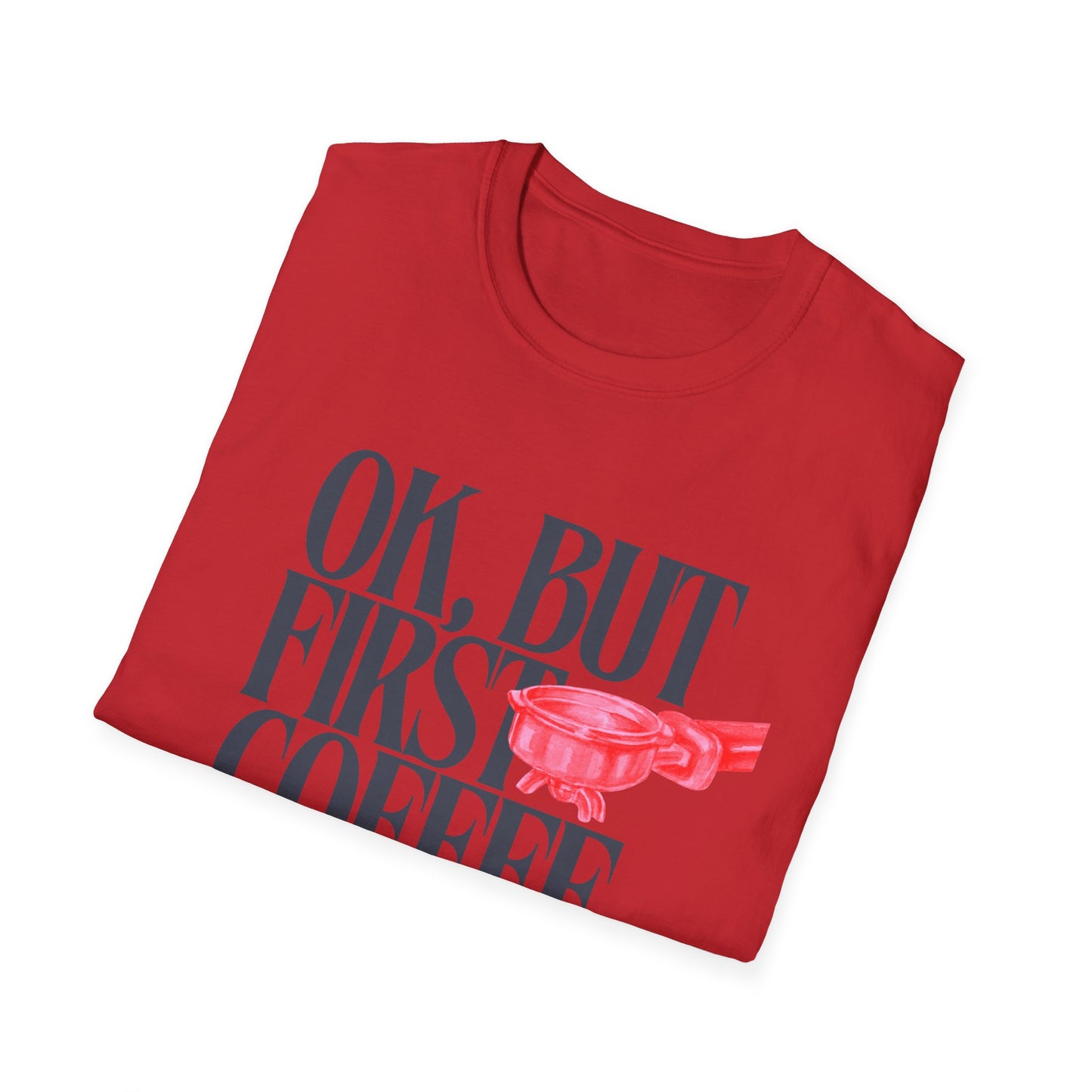 Okay But Coffee First T-Shirt – Retro Caffeine Lover Graphic Tee with Vintage-Inspired Typography