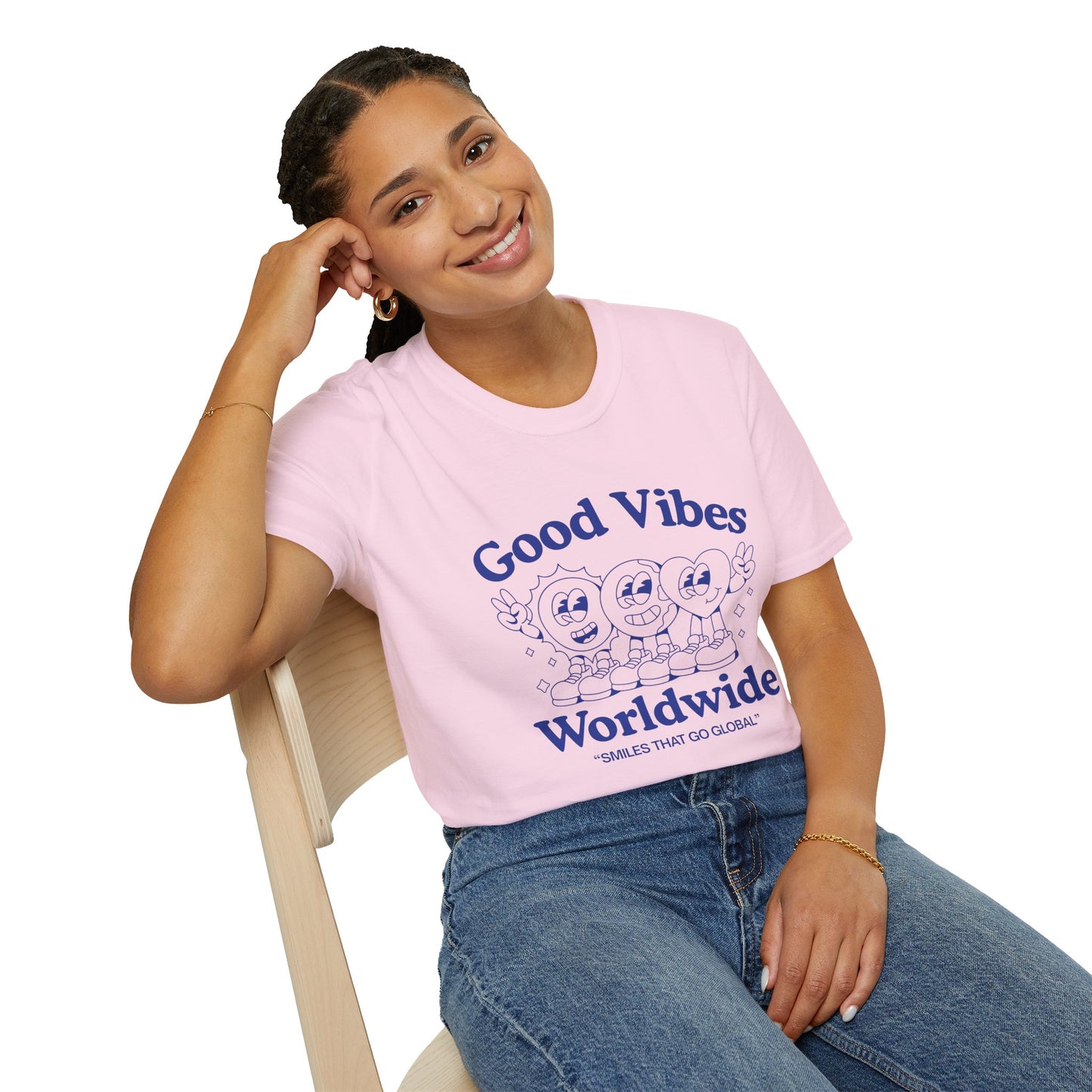 Good Vibes Worldwide T-Shirt – Retro Global Positivity Graphic Tee with Vintage Travel-Inspired Design