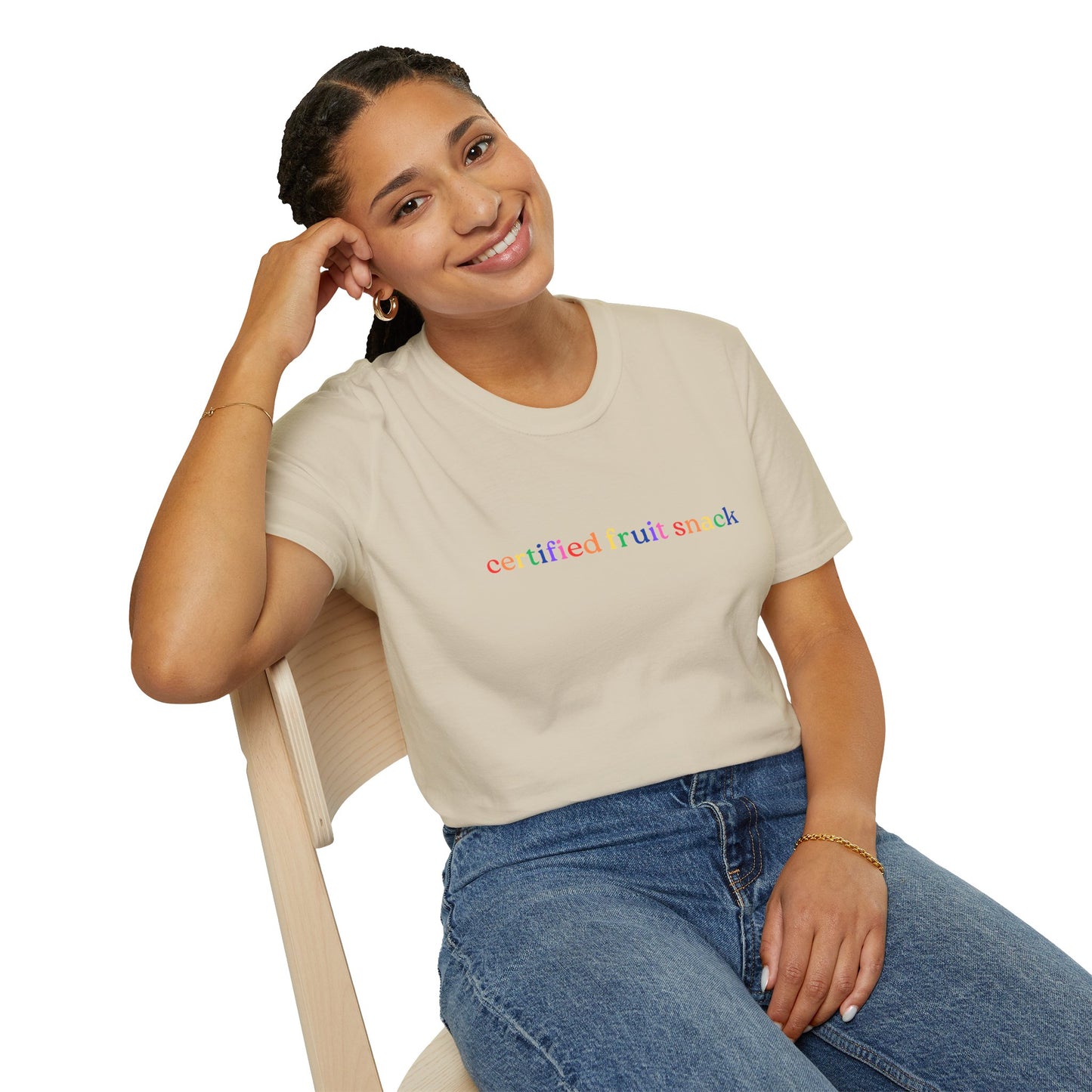 Certified Fruit Snack T-Shirt – Rainbow LGBTQ+ Pride Graphic Tee with Fun Playful Design