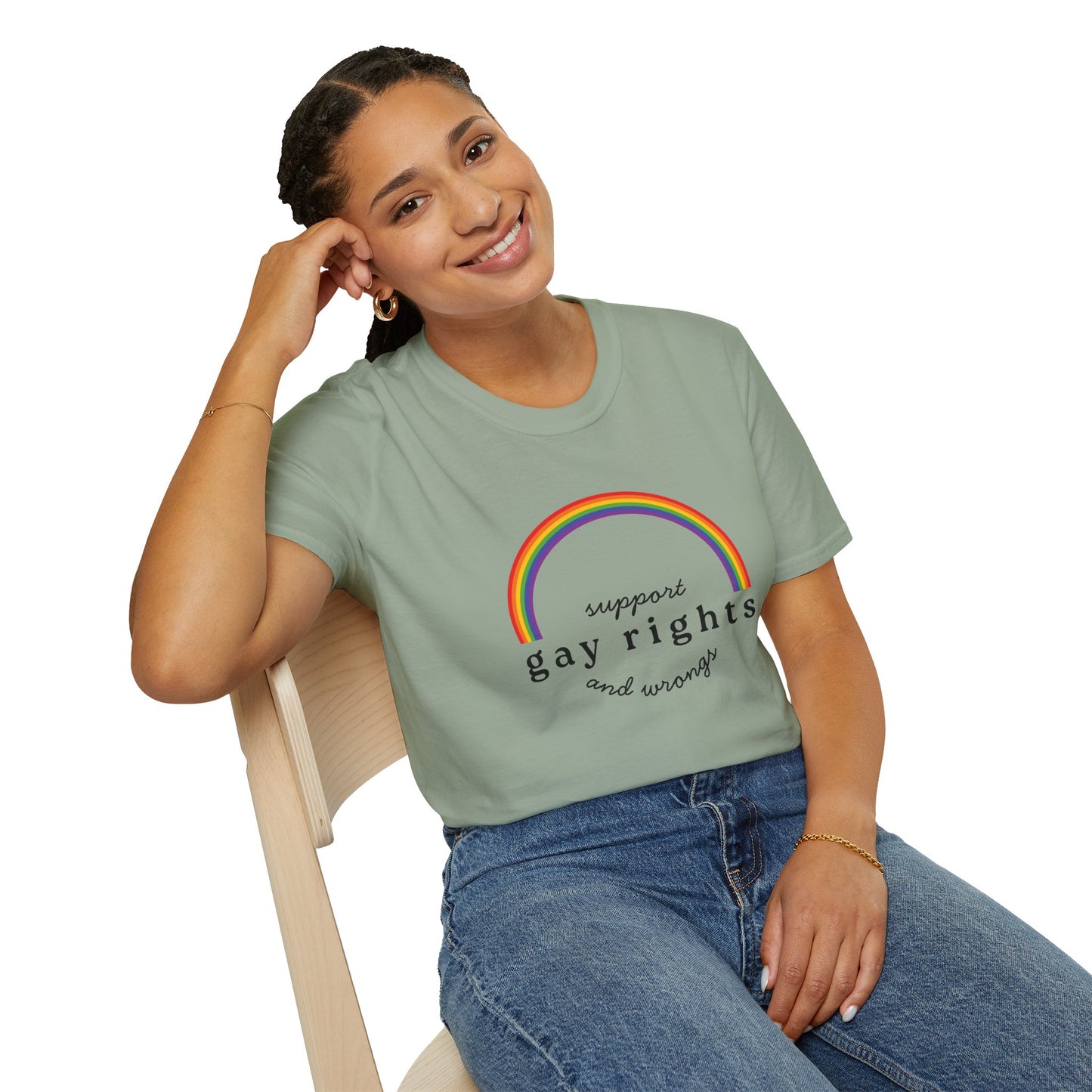 I Support Gay Rights and Wrongs T-Shirt – Rainbow LGBTQ+ Graphic Tee with Bold Inclusive & Humorous Pride Design