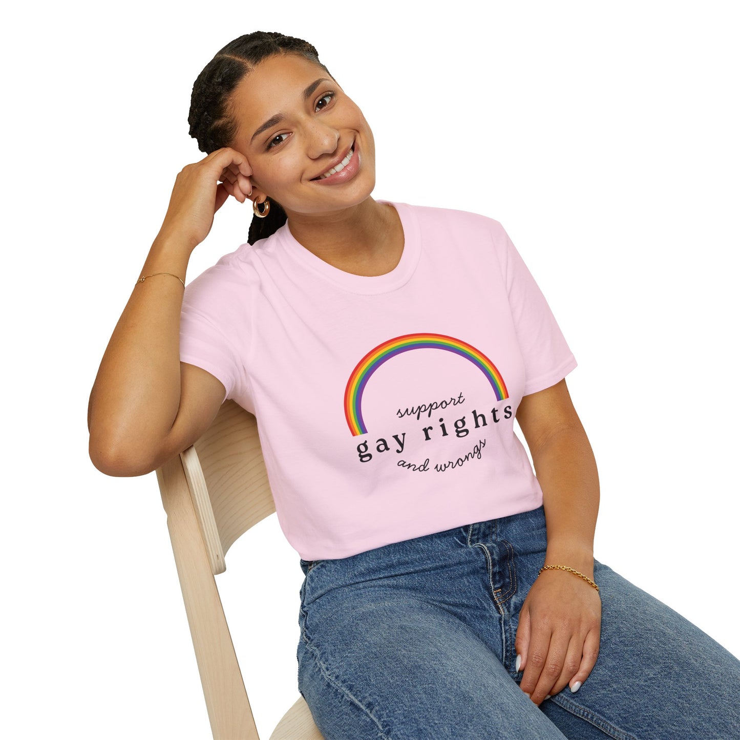 I Support Gay Rights and Wrongs T-Shirt – Rainbow LGBTQ+ Graphic Tee with Bold Inclusive & Humorous Pride Design