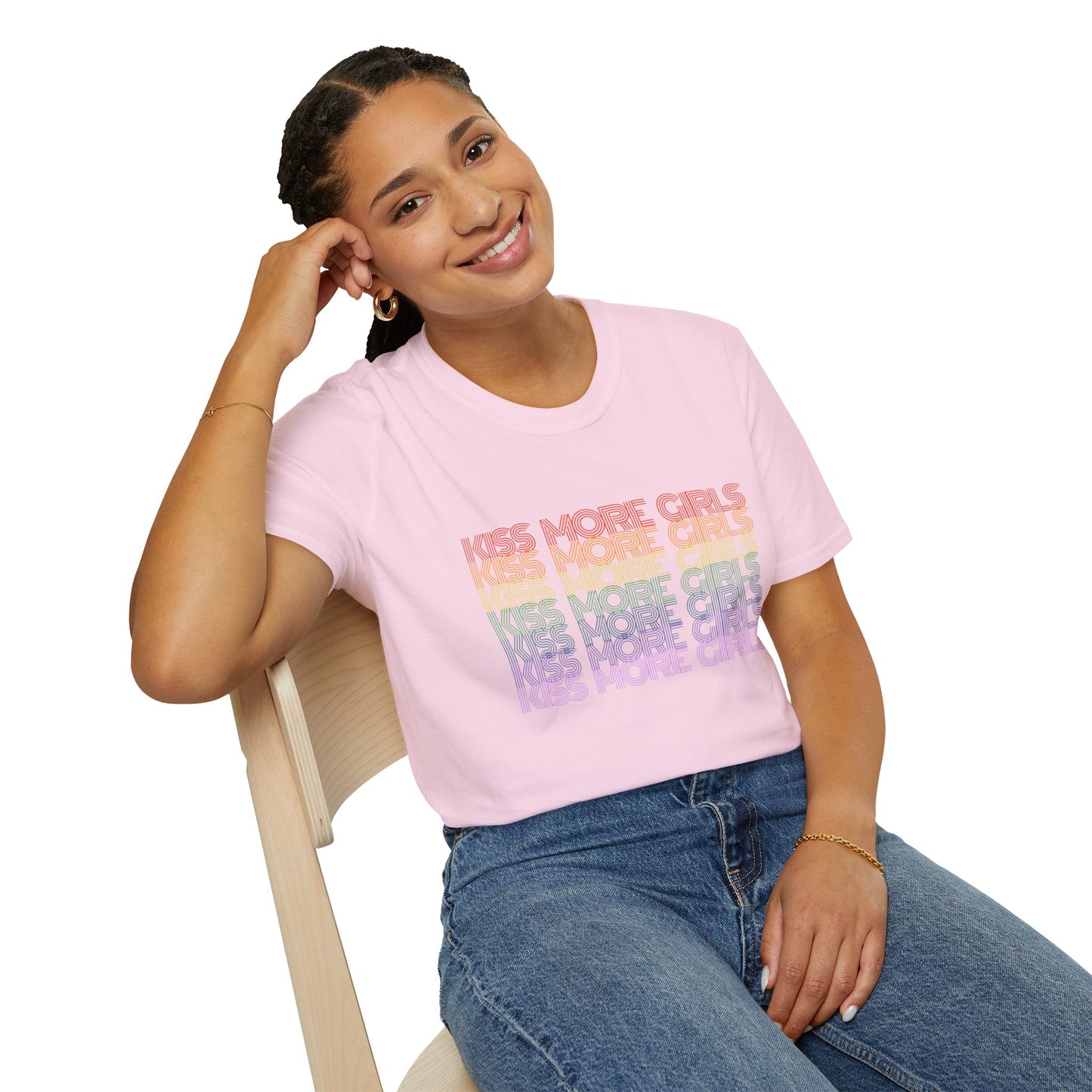 Kiss More Girls T-Shirt – Rainbow LGBTQ+ Pride Graphic Tee with Bold Inclusive & Playful Message