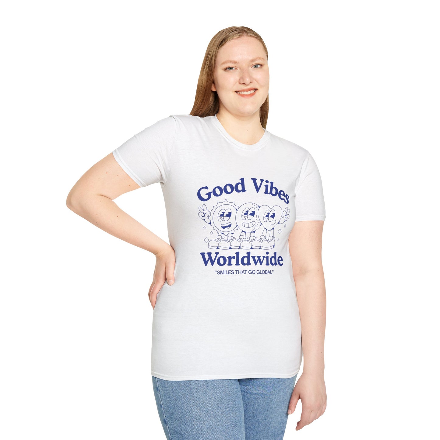 Good Vibes Worldwide T-Shirt – Retro Global Positivity Graphic Tee with Vintage Travel-Inspired Design