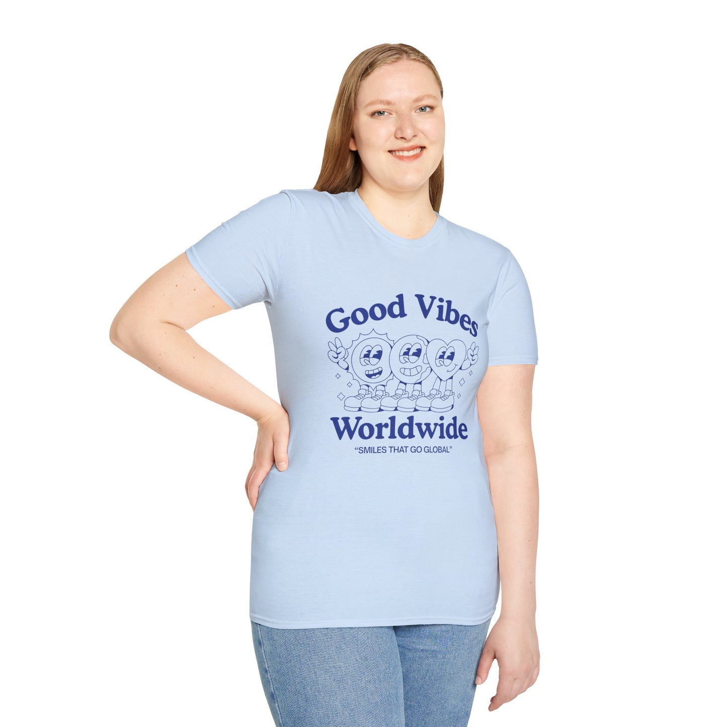 Good Vibes Worldwide T-Shirt – Retro Global Positivity Graphic Tee with Vintage Travel-Inspired Design