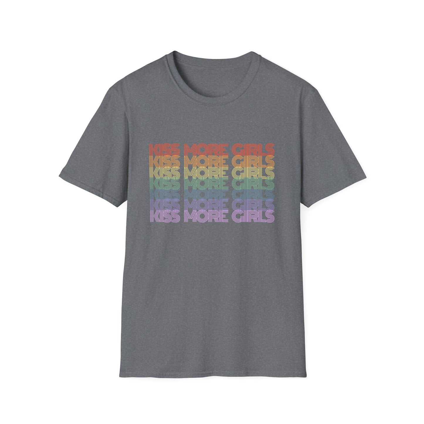 Kiss More Girls T-Shirt – Rainbow LGBTQ+ Pride Graphic Tee with Bold Inclusive & Playful Message