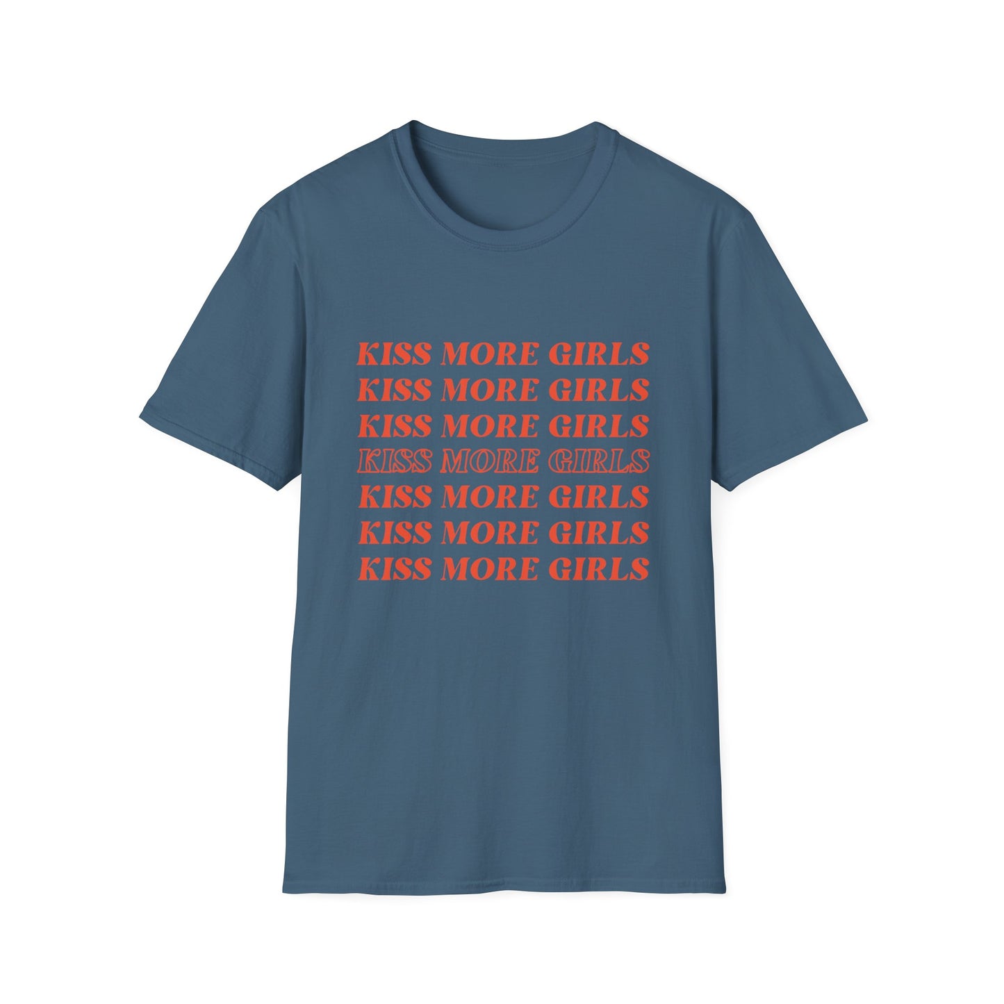Kiss More Girls T-Shirt – Bold Red Font LGBTQ+ Pride Graphic Tee with Playful Feminine Message