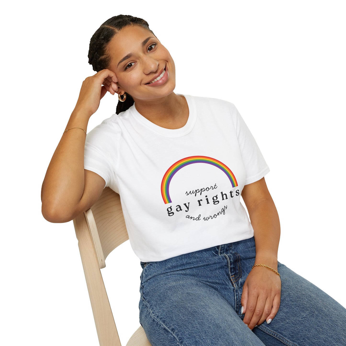 I Support Gay Rights and Wrongs T-Shirt – Rainbow LGBTQ+ Graphic Tee with Bold Inclusive & Humorous Pride Design