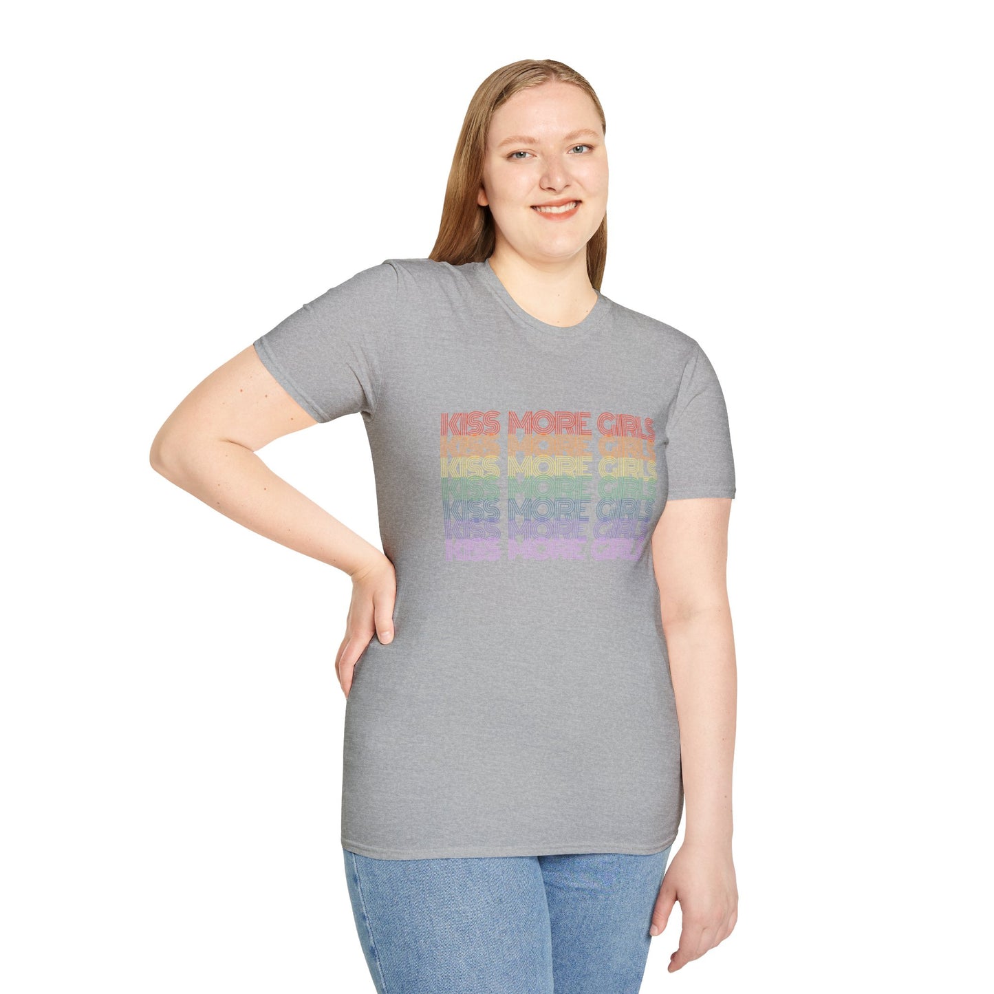 Kiss More Girls T-Shirt – Rainbow LGBTQ+ Pride Graphic Tee with Bold Inclusive & Playful Message