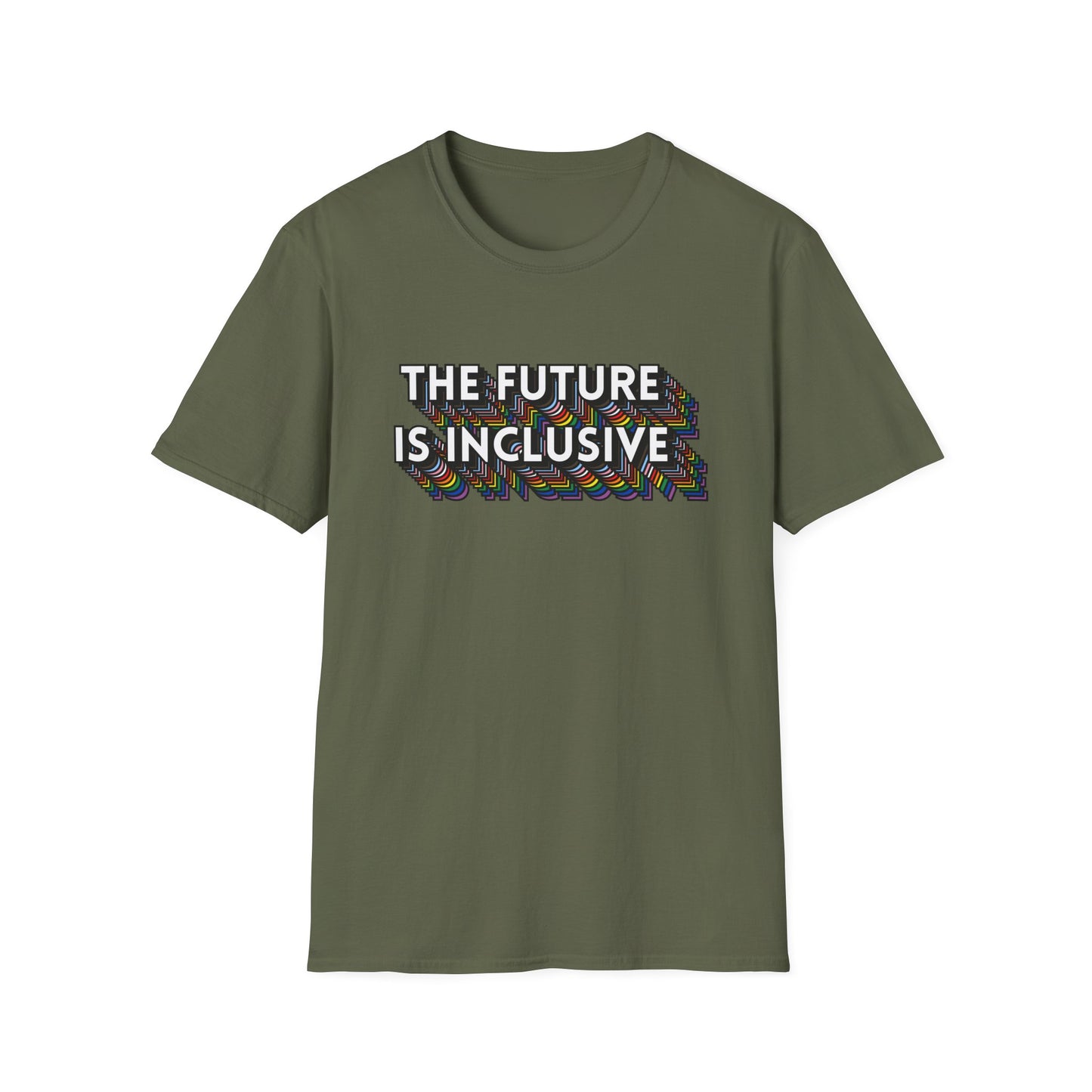 The Future Is Inclusive T-Shirt – Rainbow Uplifted Equality Graphic Tee with Bold LGBTQ+ Pride Message