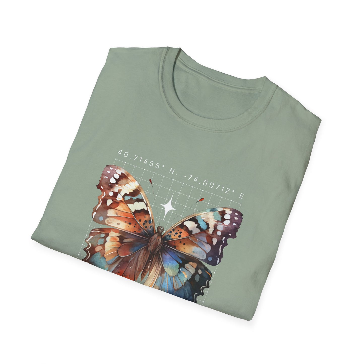 Butterfly Effect T-Shirt – Minimalist Graphic Tee with Coordinates & Symbolic Design of Change and Connection