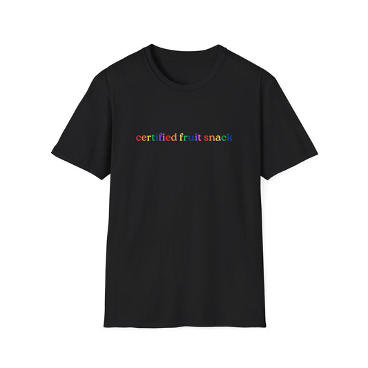 Certified Fruit Snack T-Shirt – Rainbow LGBTQ+ Pride Graphic Tee with Fun Playful Design