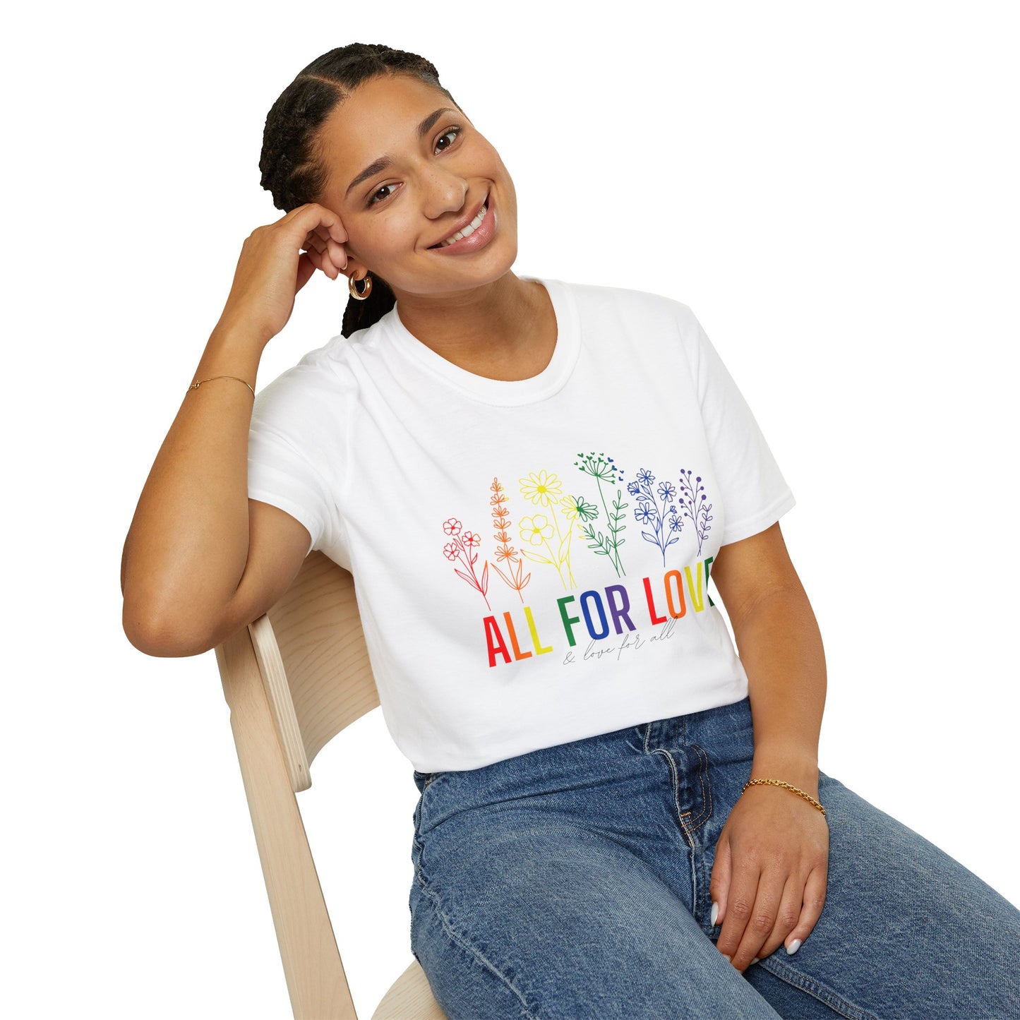 All for Love T-Shirt – Rainbow LGBTQ+ Pride Graphic Tee with Inclusive Love Wins Message
