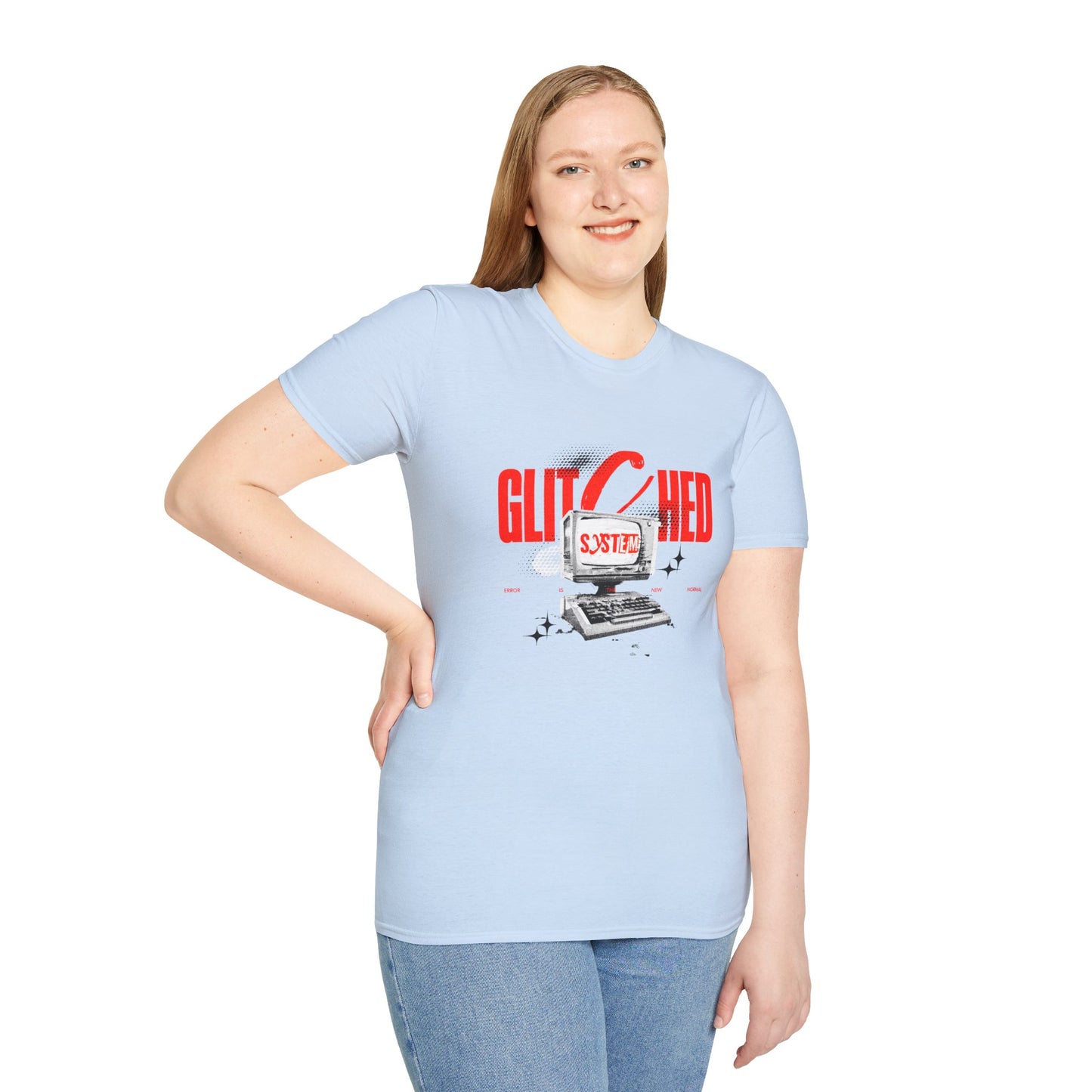 Glitched T-Shirt – Retro Computer Error Graphic Tee with Vintage Tech Aesthetic