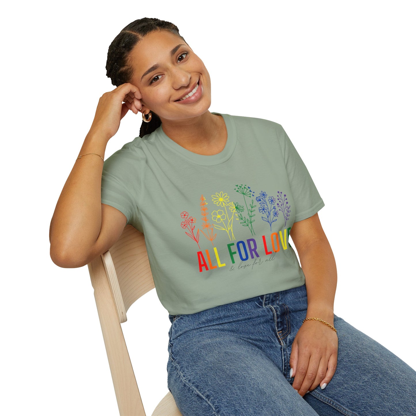 All for Love T-Shirt – Rainbow LGBTQ+ Pride Graphic Tee with Inclusive Love Wins Message