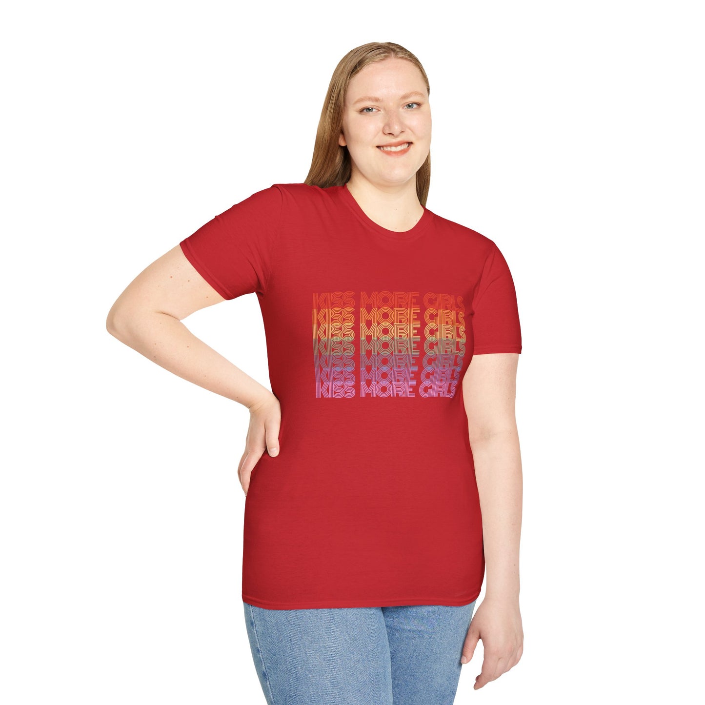 Kiss More Girls T-Shirt – Rainbow LGBTQ+ Pride Graphic Tee with Bold Inclusive & Playful Message