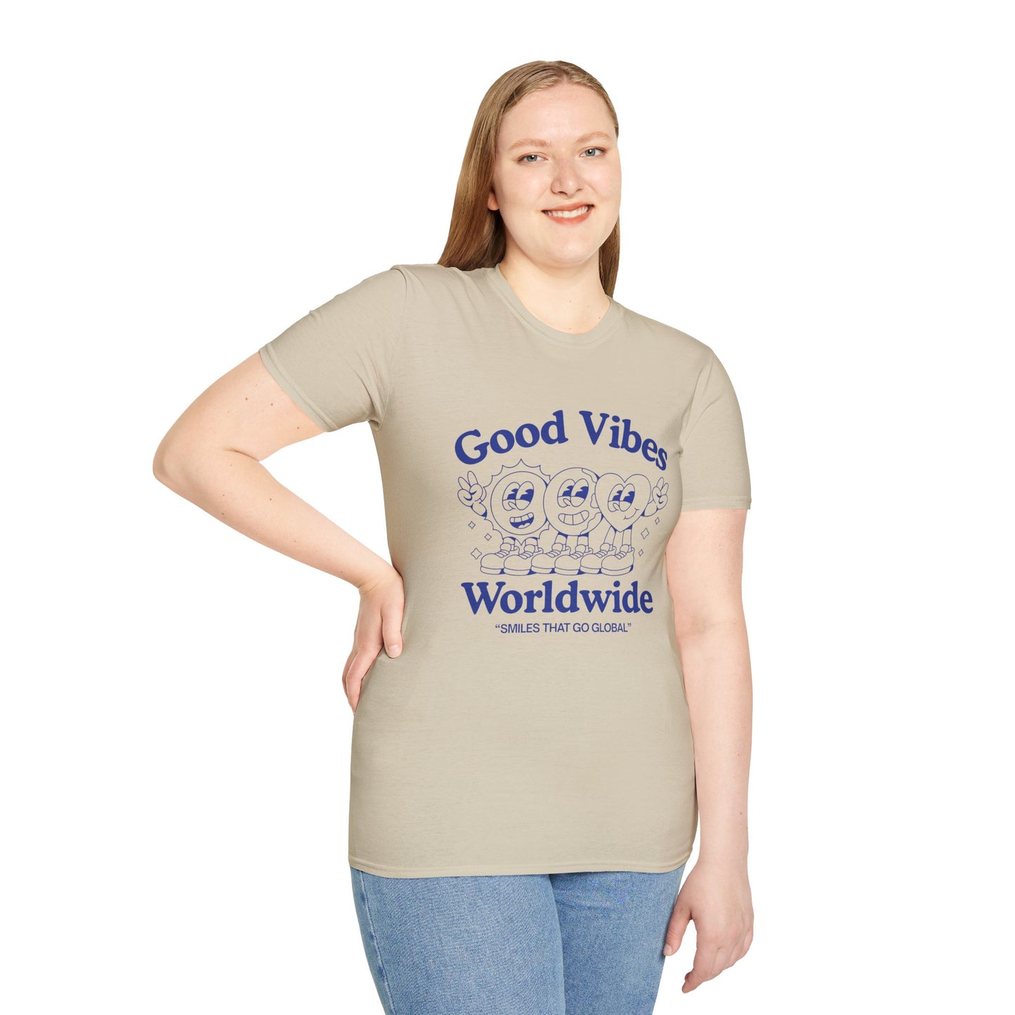 Good Vibes Worldwide T-Shirt – Retro Global Positivity Graphic Tee with Vintage Travel-Inspired Design