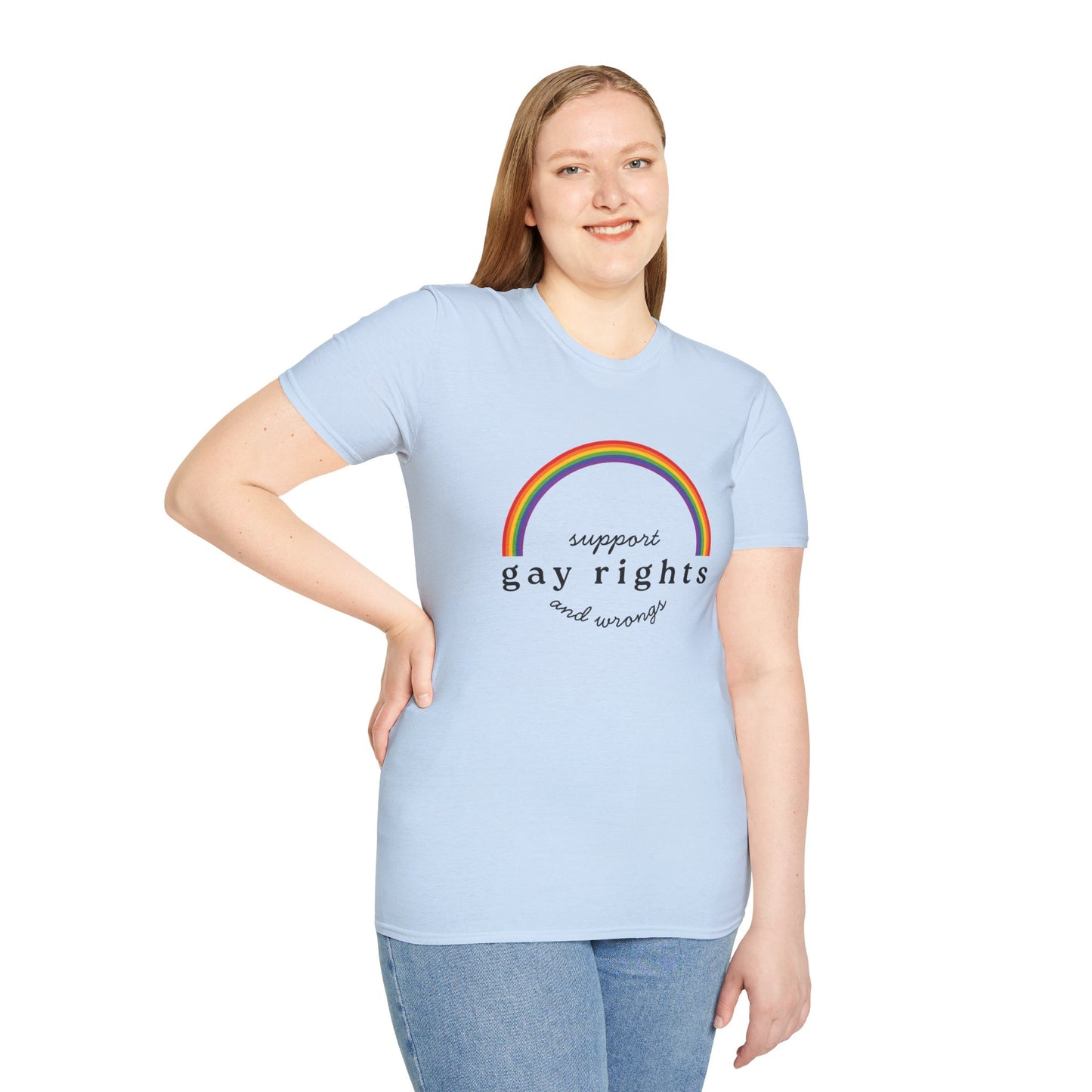 I Support Gay Rights and Wrongs T-Shirt – Rainbow LGBTQ+ Graphic Tee with Bold Inclusive & Humorous Pride Design
