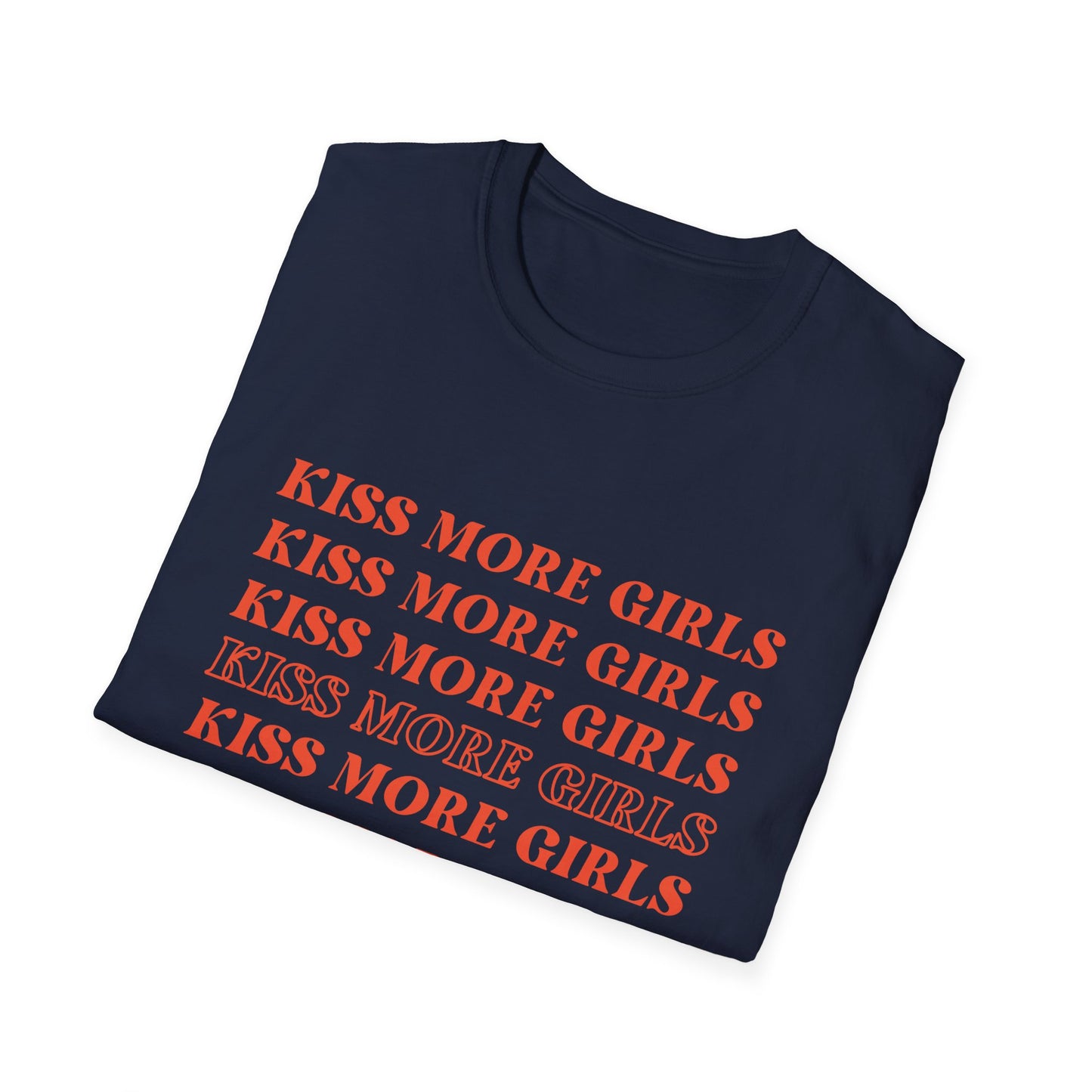 Kiss More Girls T-Shirt – Bold Red Font LGBTQ+ Pride Graphic Tee with Playful Feminine Message