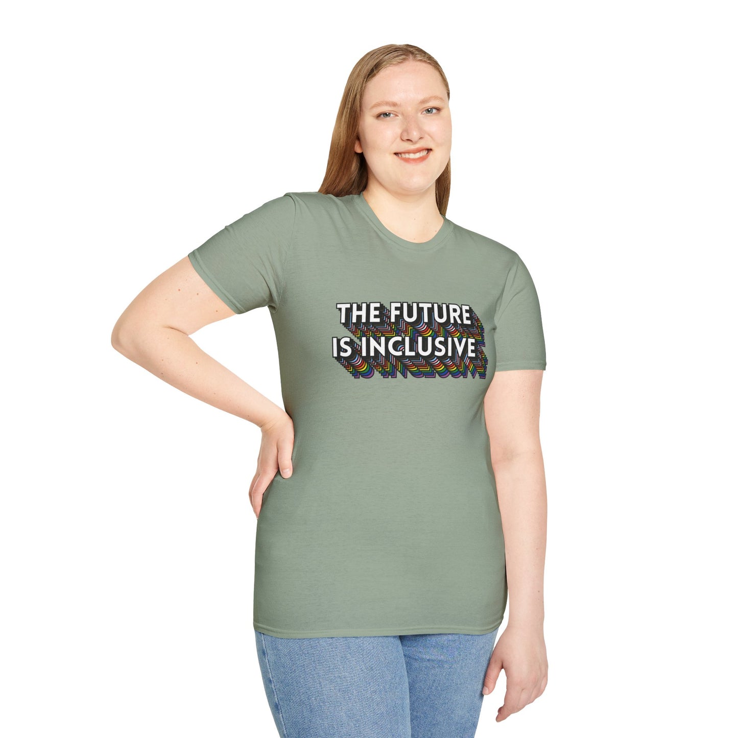 The Future Is Inclusive T-Shirt – Rainbow Uplifted Equality Graphic Tee with Bold LGBTQ+ Pride Message