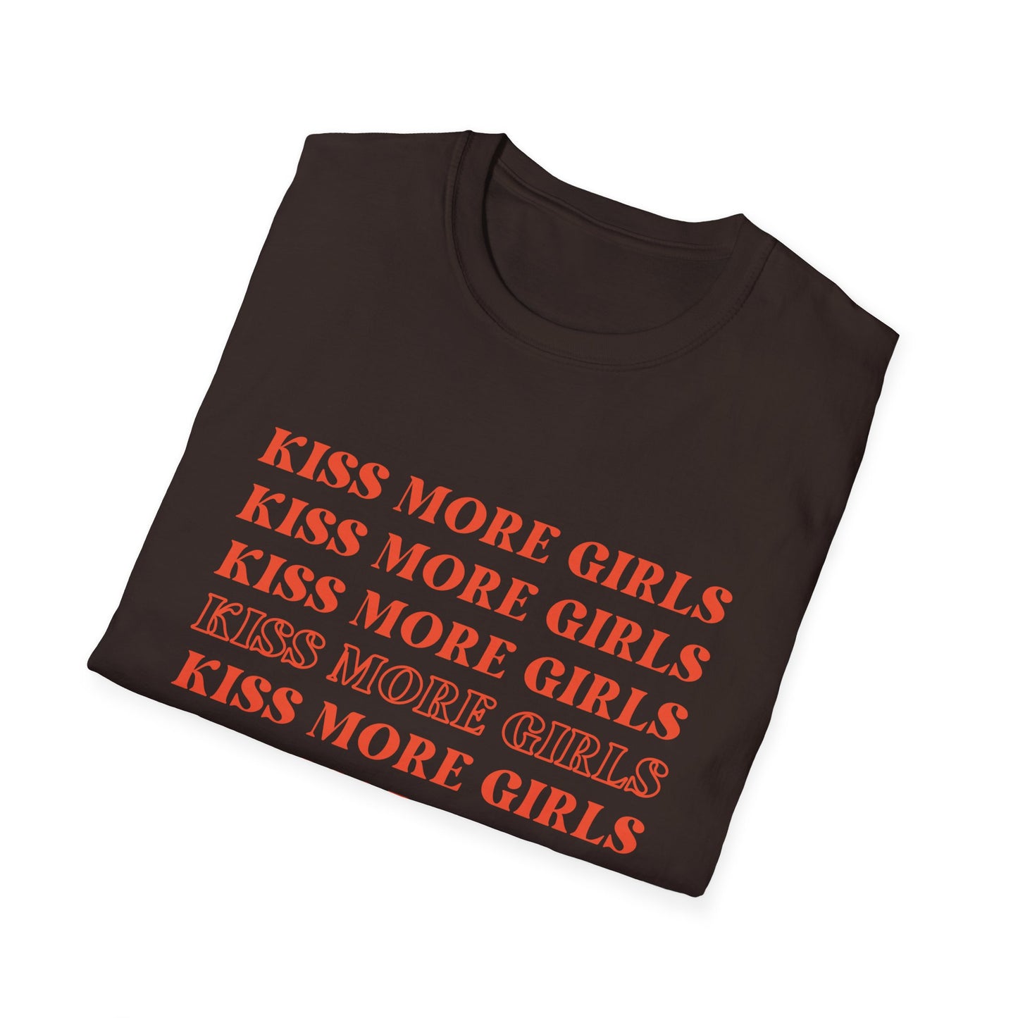 Kiss More Girls T-Shirt – Bold Red Font LGBTQ+ Pride Graphic Tee with Playful Feminine Message
