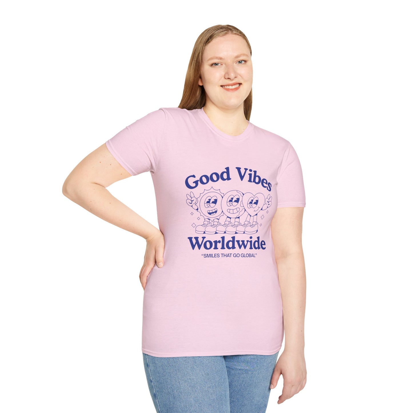 Good Vibes Worldwide T-Shirt – Retro Global Positivity Graphic Tee with Vintage Travel-Inspired Design