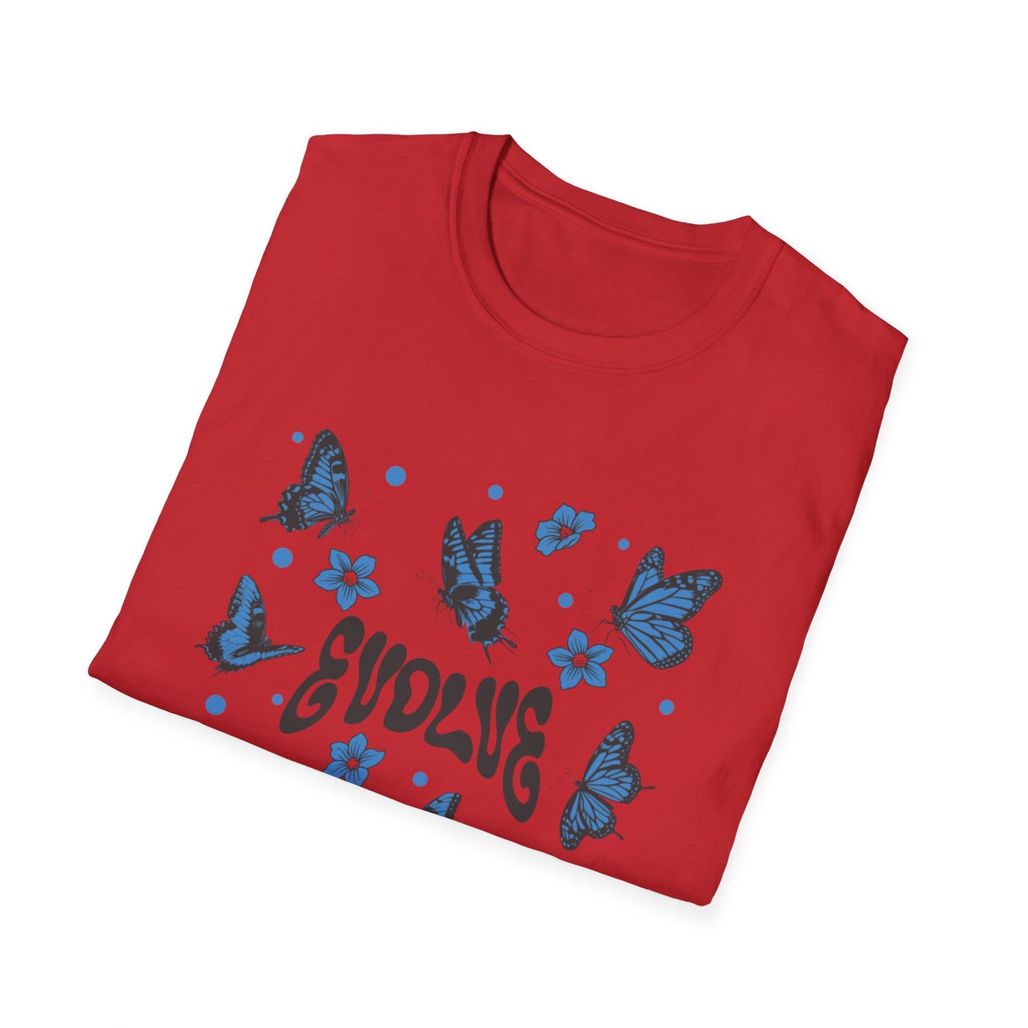 Evolve T-Shirt – Retro Butterfly Graphic Tee with Blue Vintage-Inspired Transformation Design