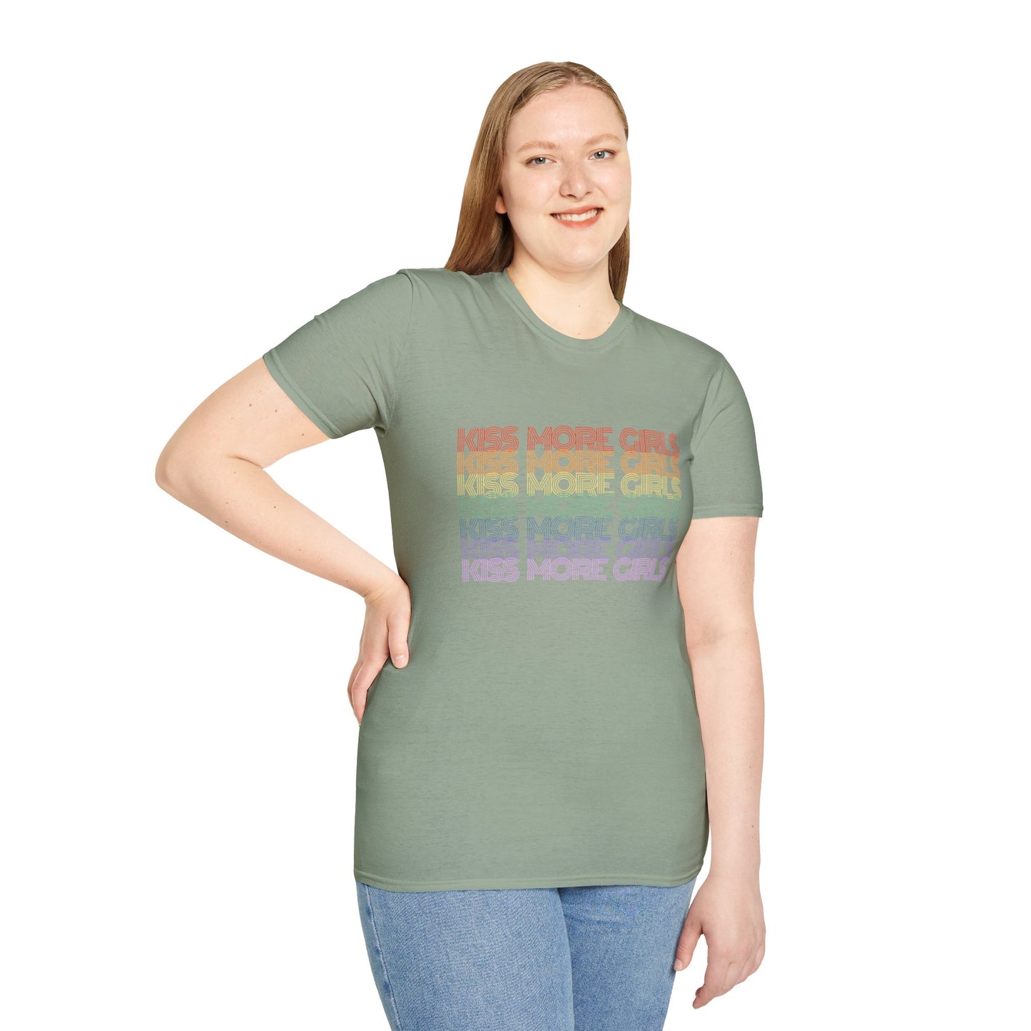 Kiss More Girls T-Shirt – Rainbow LGBTQ+ Pride Graphic Tee with Bold Inclusive & Playful Message