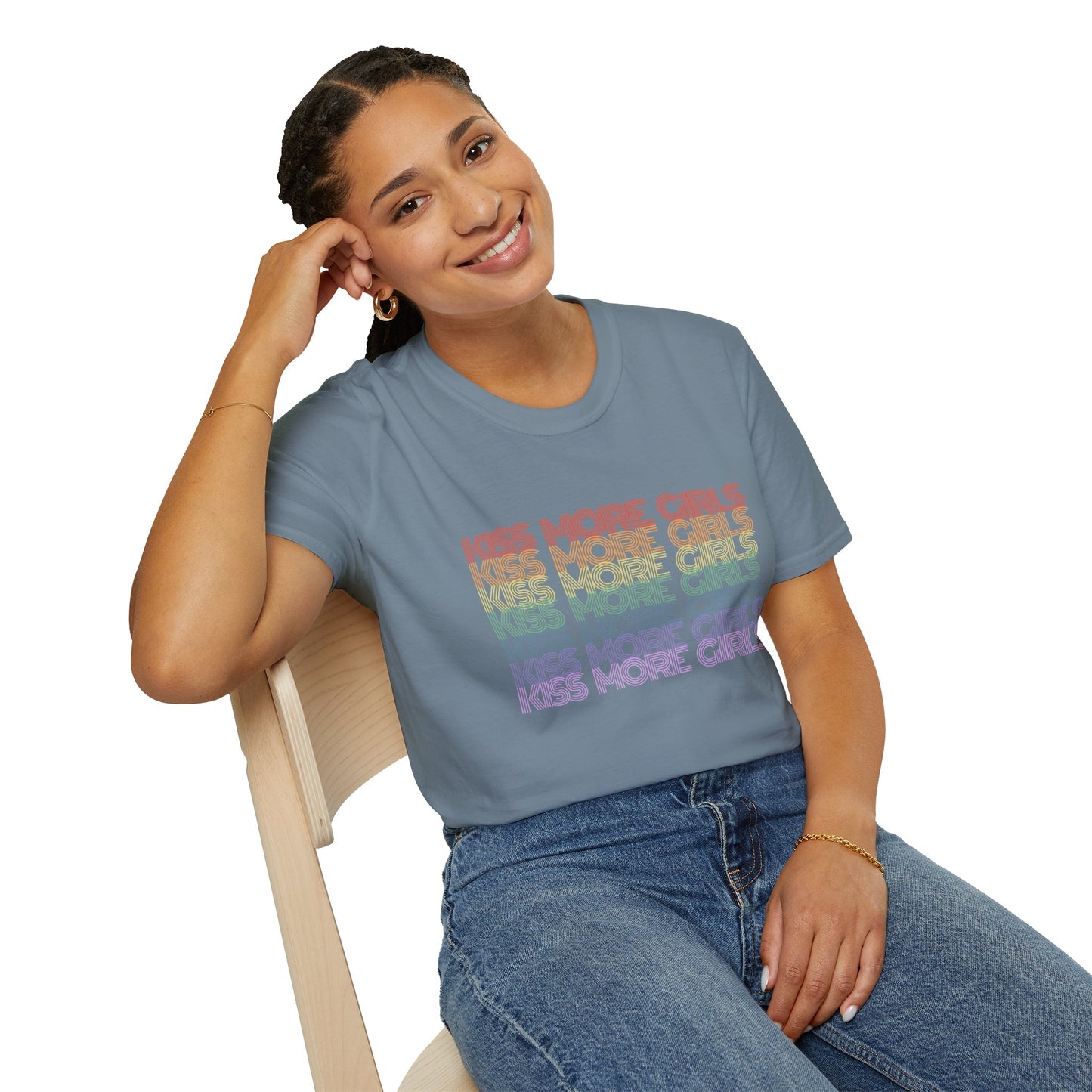 Kiss More Girls T-Shirt – Rainbow LGBTQ+ Pride Graphic Tee with Bold Inclusive & Playful Message