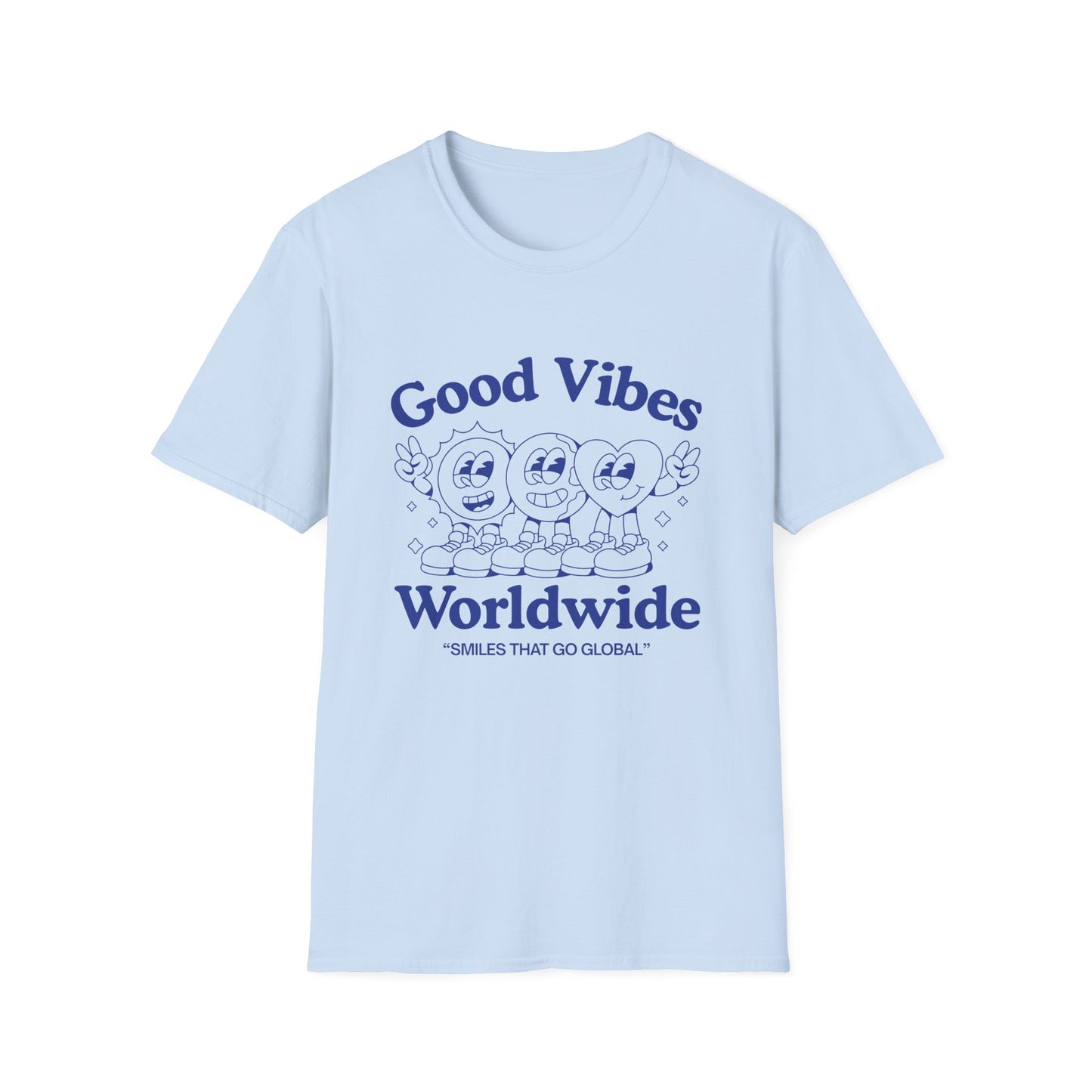 Good Vibes Worldwide T-Shirt – Retro Global Positivity Graphic Tee with Vintage Travel-Inspired Design
