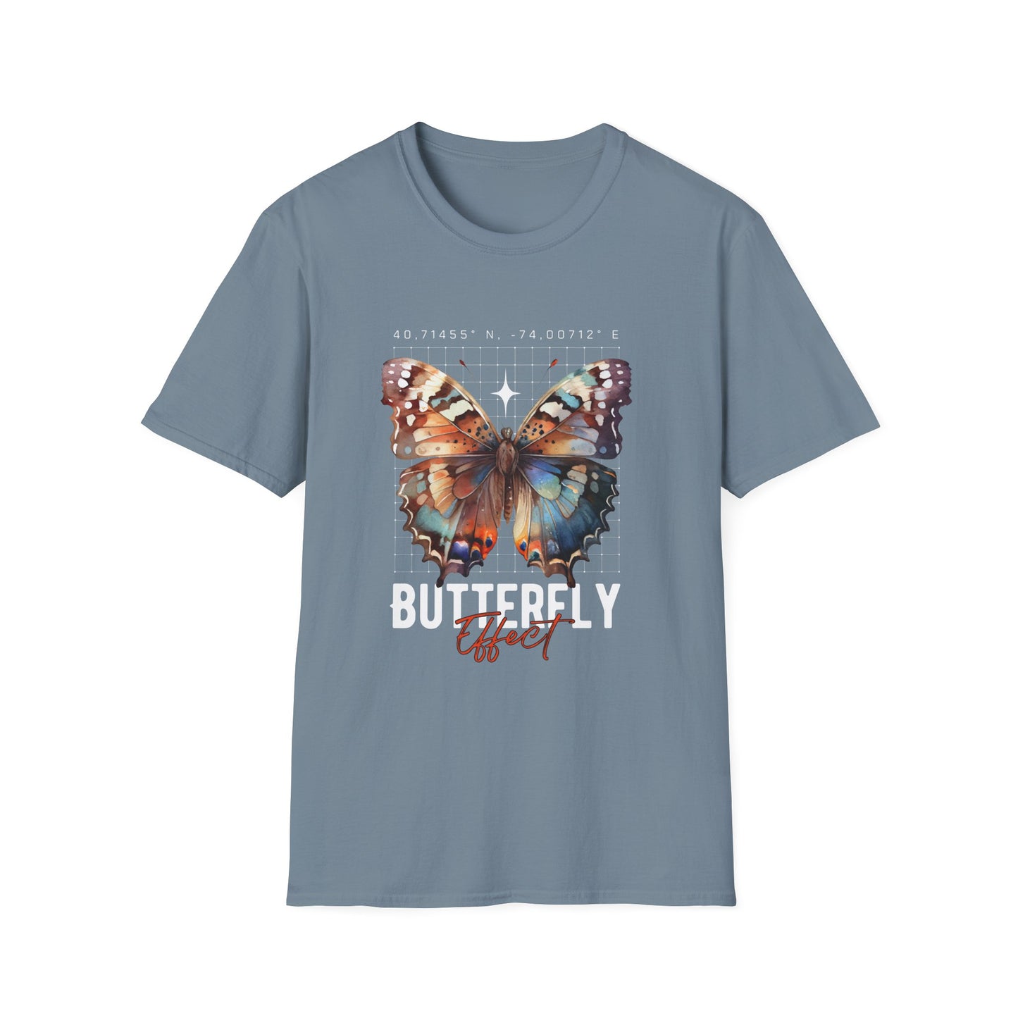 Butterfly Effect T-Shirt – Minimalist Graphic Tee with Coordinates & Symbolic Design of Change and Connection
