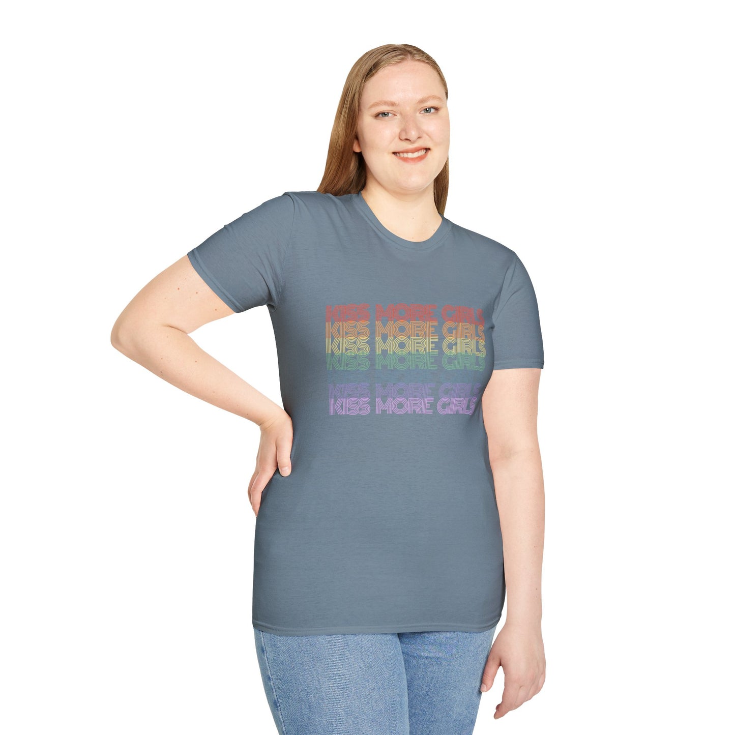 Kiss More Girls T-Shirt – Rainbow LGBTQ+ Pride Graphic Tee with Bold Inclusive & Playful Message