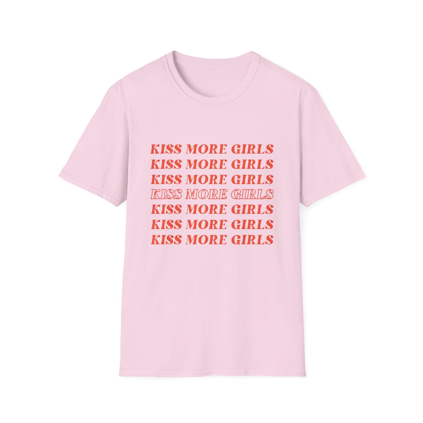 Kiss More Girls T-Shirt – Bold Red Font LGBTQ+ Pride Graphic Tee with Playful Feminine Message