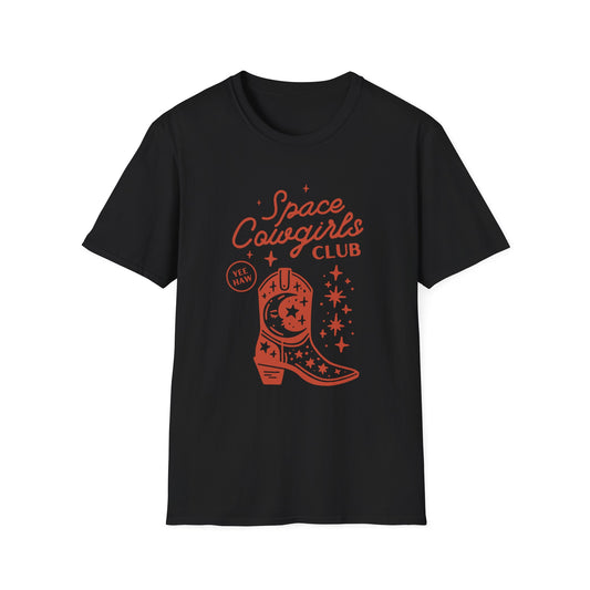 Space Cowgirls T-Shirt – Retro Western Graphic Tee in Red with Vintage Sci-Fi Rodeo Vibes