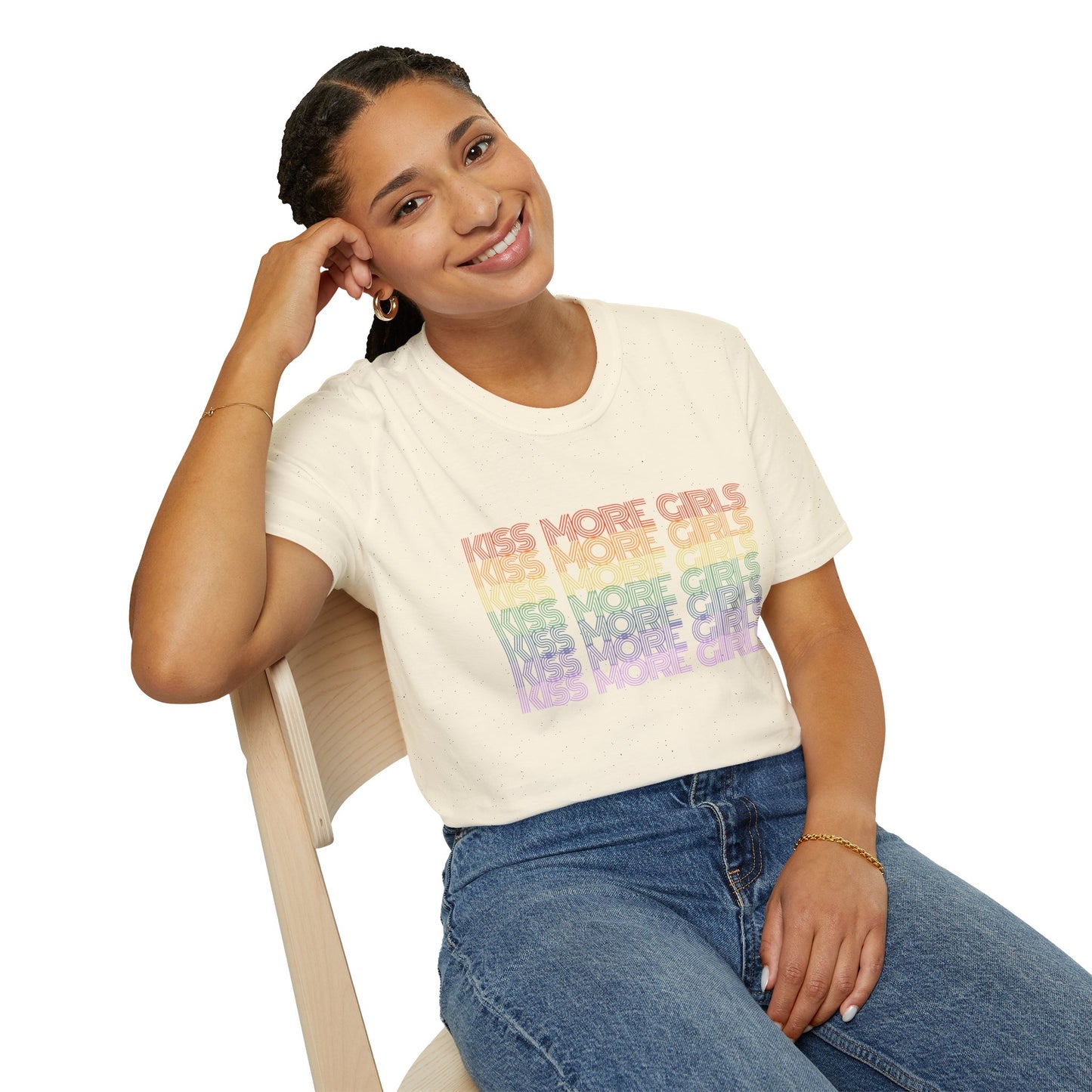 Kiss More Girls T-Shirt – Rainbow LGBTQ+ Pride Graphic Tee with Bold Inclusive & Playful Message